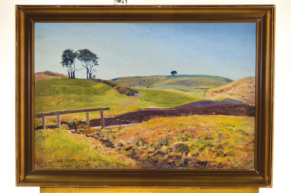 Detail k: Vingu Pedersen o.ä., dänischer Künstler Ende 19.Jh., küstennahe Landschaft, signiert und datiert 1892, Öl/Holz, Rahmen, 64x91 cm