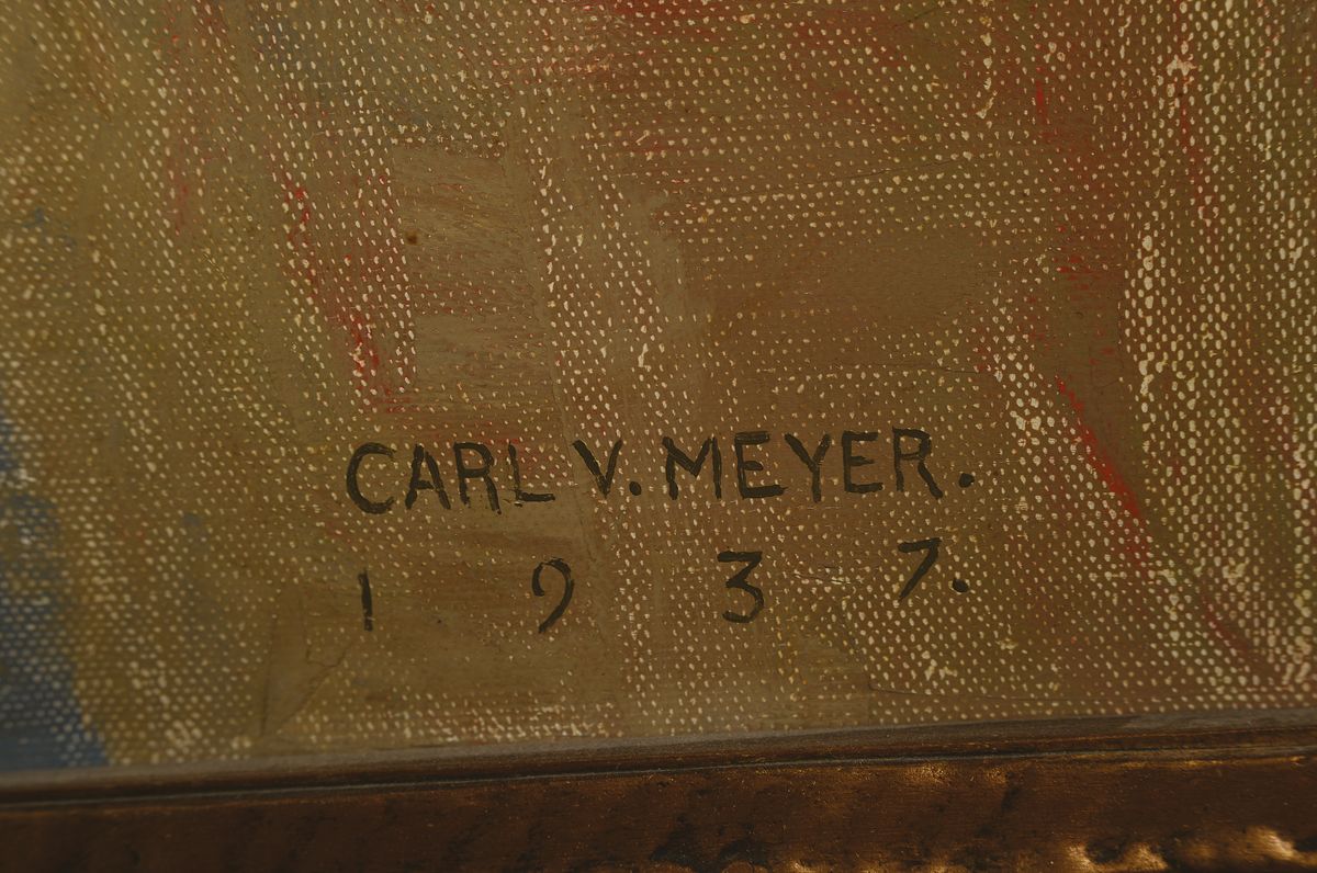 Detail a: Carl Vilhelm Meyer, 1870-1938 dänisch, Selbstbildnis des Künstlers mit Kohlestift, rechts unten signiert und datiert 1937, verso auf altem Etikett ...