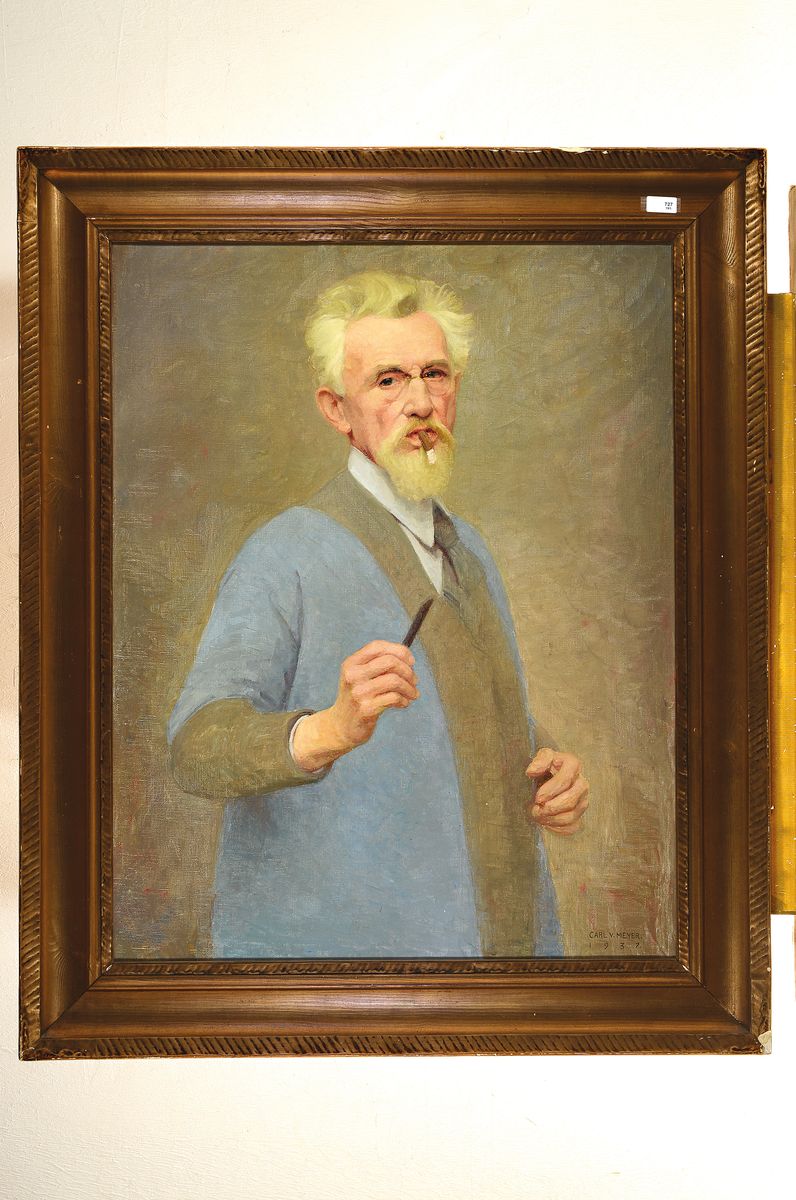 Detail k: Carl Vilhelm Meyer, 1870-1938 dänisch, Selbstbildnis des Künstlers mit Kohlestift, rechts unten signiert und datiert 1937, verso auf altem Etikett ...