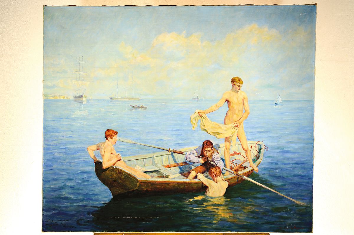Detail k: Georg Knakkenborg Olsgaard, 1880-1960, dänischer Kunstmaler, stimmige Kopie nach Henry Scott Tukes "August Blue" (1893, heute in der Tate ...