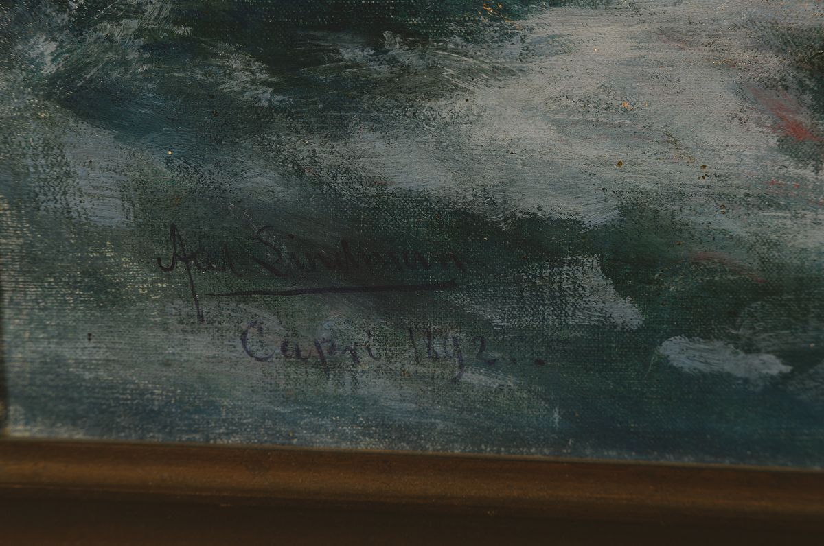 Detail a: Knut Axel Lindman, 1848 Öregrund - 1930 Oscar Parish/Schweden, Studium an der Konstakademien Stockholm, stürmische Küste vor Capri, links unten ...