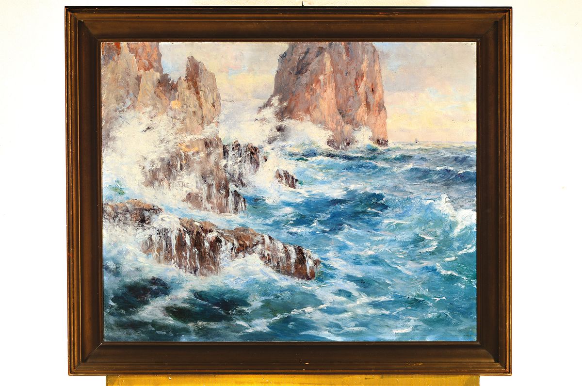 Detail k: Knut Axel Lindman, 1848 Öregrund - 1930 Oscar Parish/Schweden, Studium an der Konstakademien Stockholm, stürmische Küste vor Capri, links unten ...