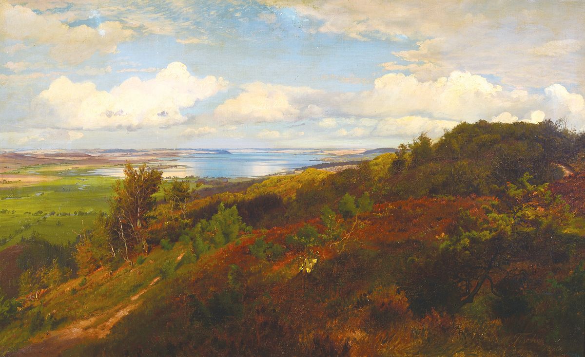 Hans Christian Fischer, 1849 Vestbirk - 1886 Stockholm, wohl Blick vom Hojdedraget, südlich von Mosso, gekonntes Spiel von Licht und Schatten auf ...