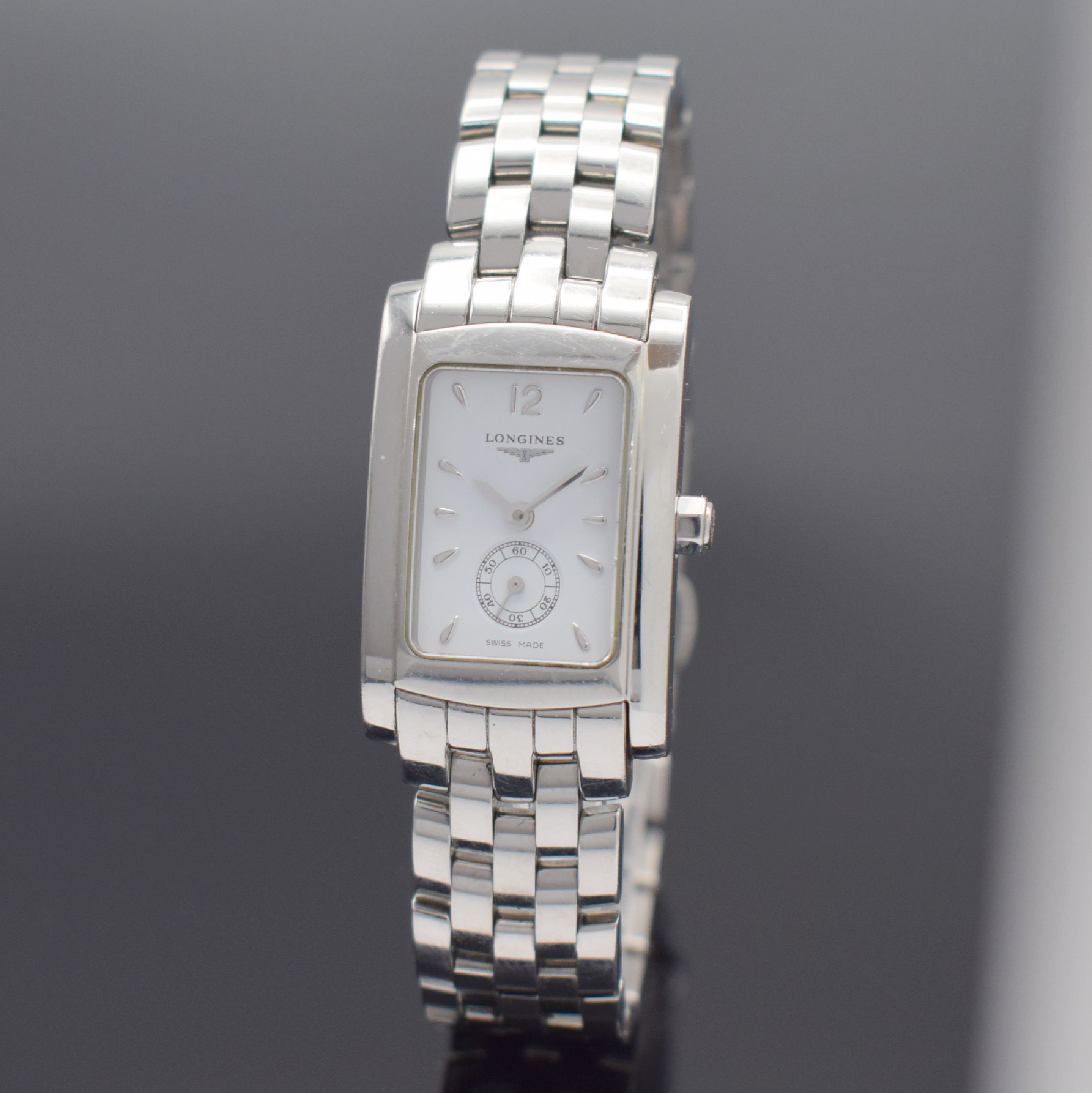 LONGINES Damenarmbanduhr DolceVita, Schweiz um 2010, Ref. L5.155.4, quarz, Edelstahlgeh. inkl. Gliederband m. dopp. Faltschließe, Boden aufgedr., ...