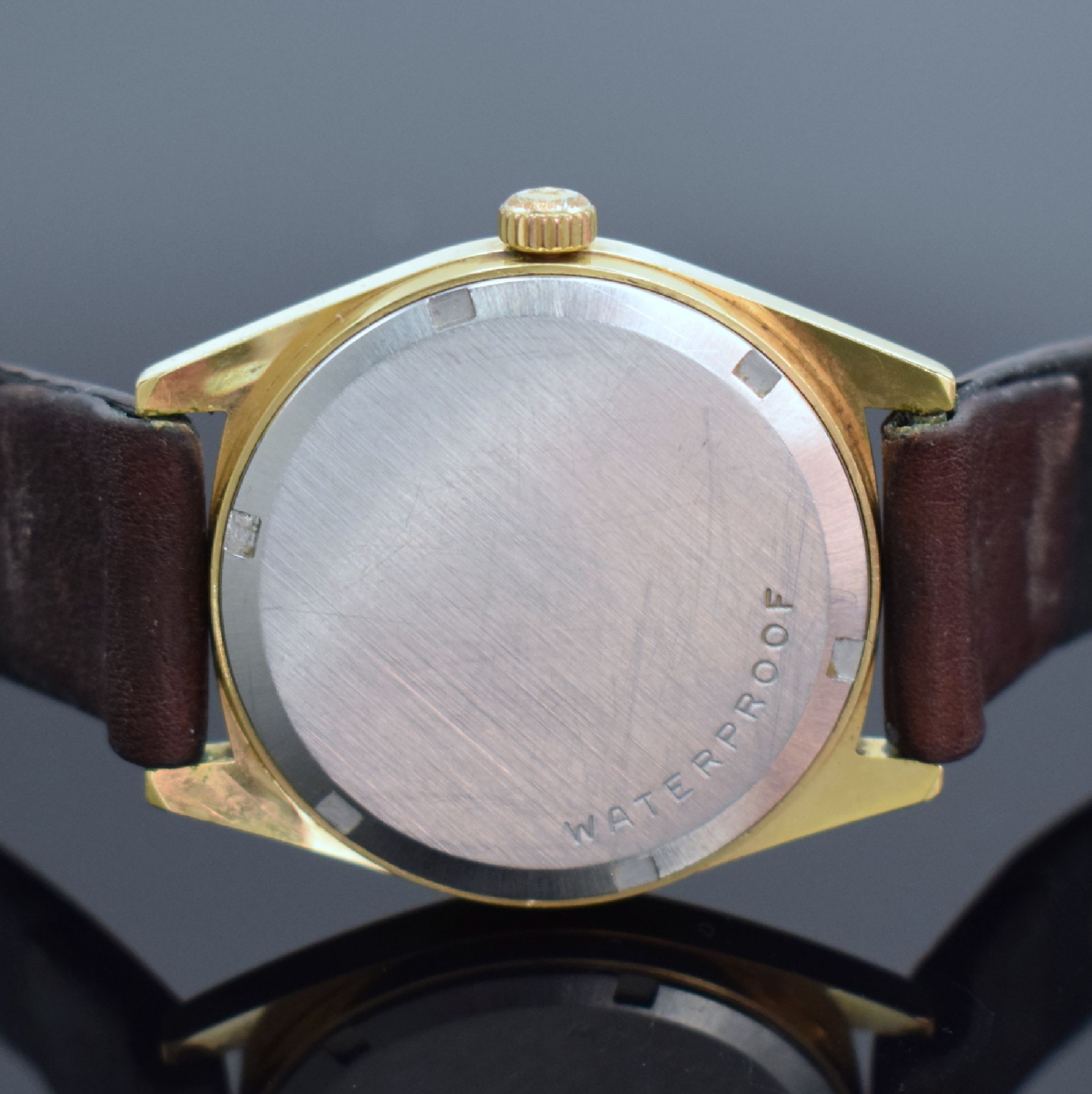 Detail c: OMEGA Geneve Herrenarmbanduhr, Schweiz um 1969, Handaufzug, Ref. 135.041, verg. Gehäuse, Stahlboden geschr., silb. Zifferbl. m. aufges. Std.-Ind., ...