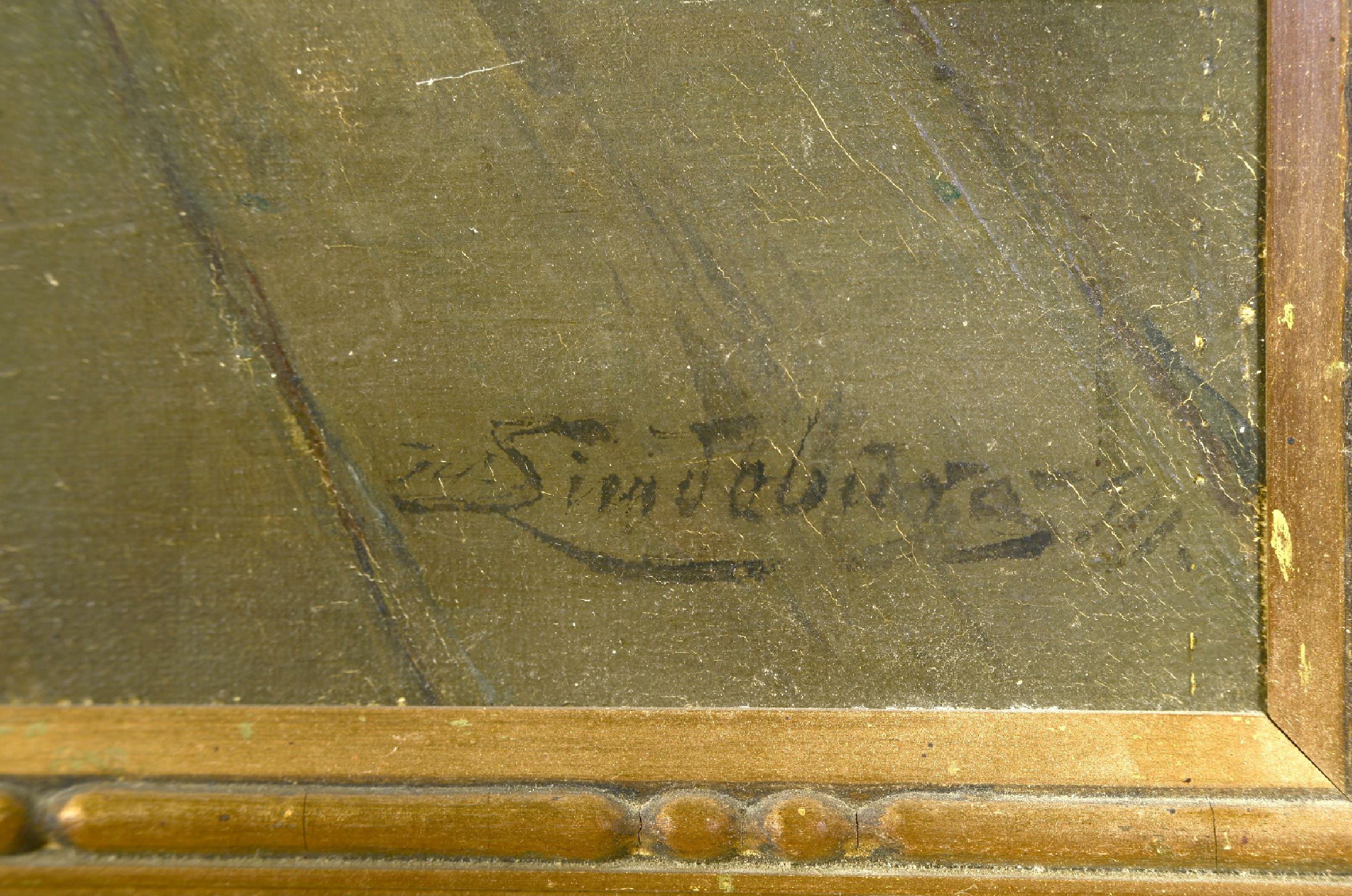 Detail a: Hans Peter Lindeburg, 1854 Kopenhagen - 1932, Interieur, wohl Witwer am Sterbebett mit seinen zwei trauernden Kindern, rechts unten signiert, ...