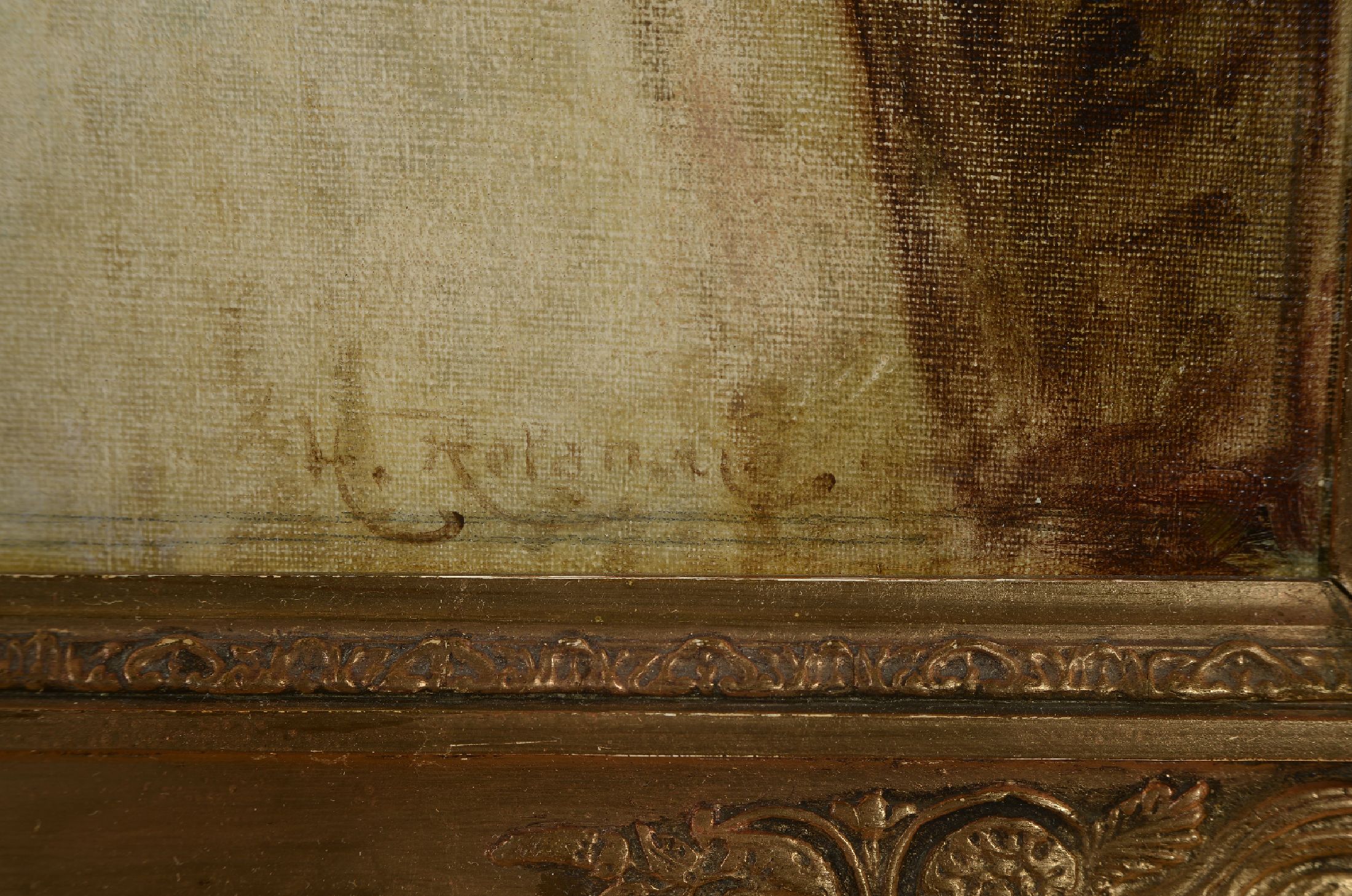 Detail a: Ungedeuteter dänischer Künstler um 1900, Bildnis zwei junger Mädchen, rechts unten unleserlich signiert, verso auf altem Etikettbez., Rahmen, ...