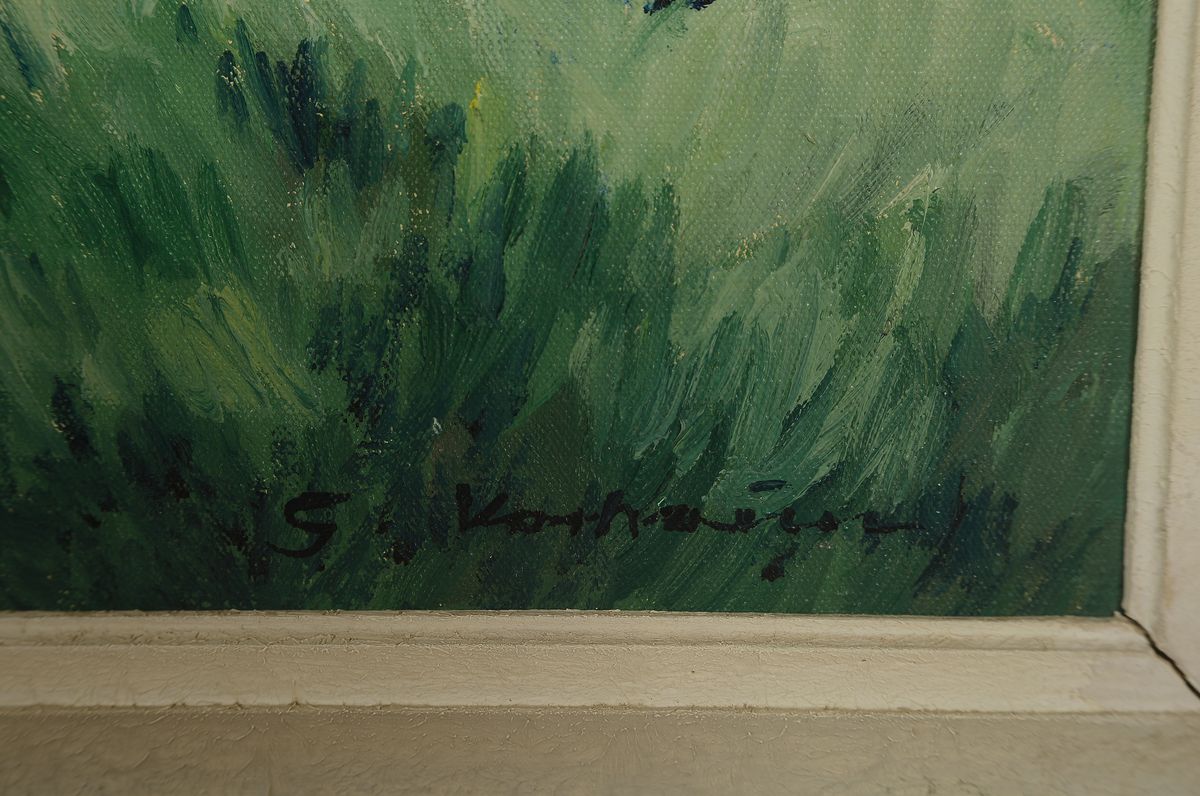 Detail a: Georg Vorhauer, 1903 Paris-1981 Neustadt a.d. Weinstraße, Landschaft am Altrhein, Öl/Lwd, sign., ca. 90x130cm, R. ca. 106x146cm