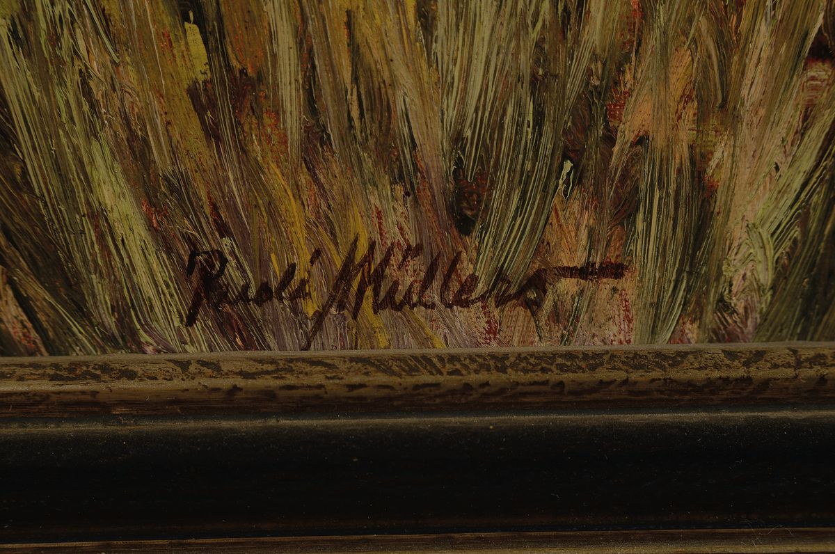 Detail a: Rudi Müllers, 1895 München-1972 Heidelberg, Blick auf Burg Drachenfels bei Busenberg, nahe Dahn, Öl/Lwd, links unten signiert, ca. 80x80cm, R. ca. ...