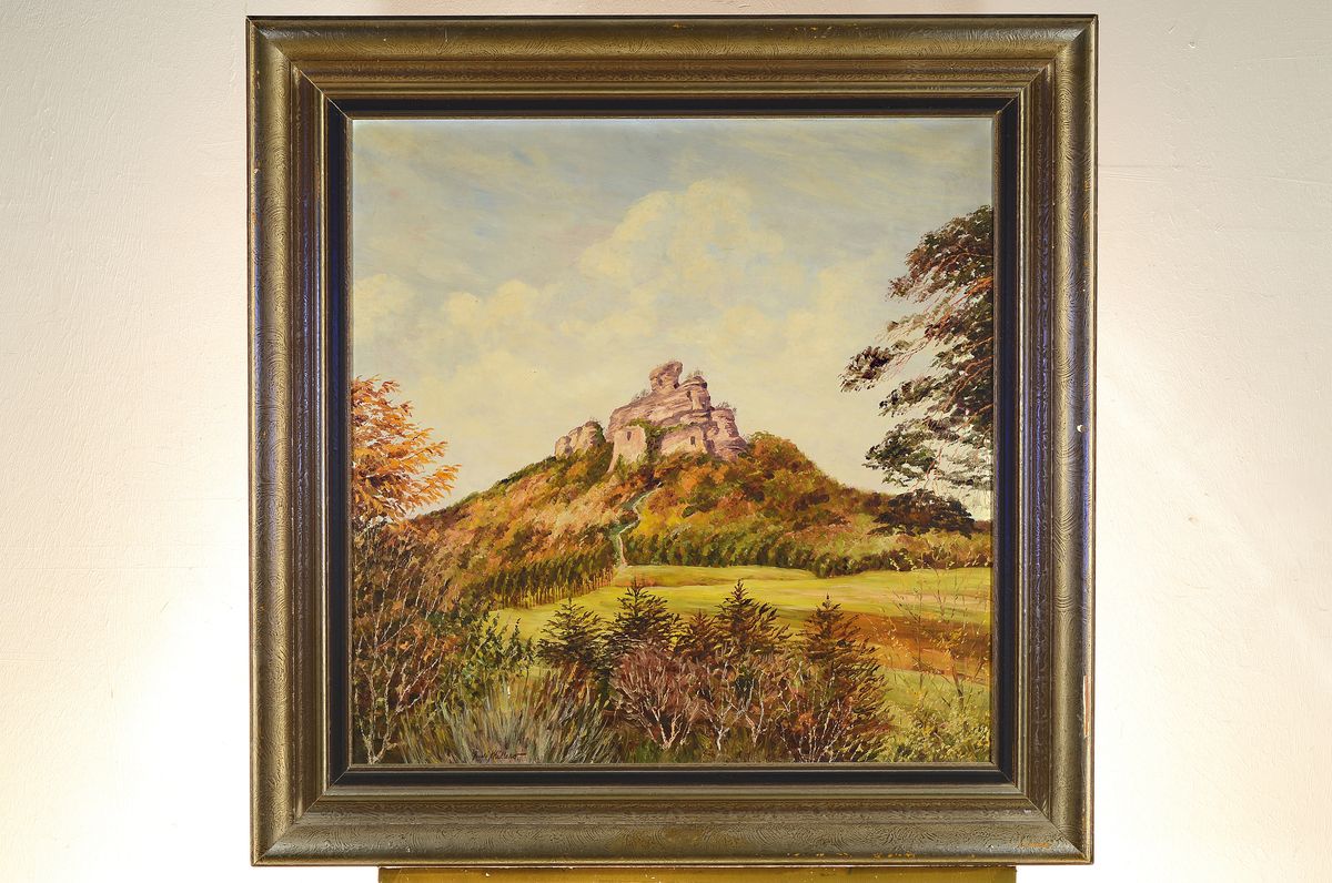 Detail k: Rudi Müllers, 1895 München-1972 Heidelberg, Blick auf Burg Drachenfels bei Busenberg, nahe Dahn, Öl/Lwd, links unten signiert, ca. 80x80cm, R. ca. ...