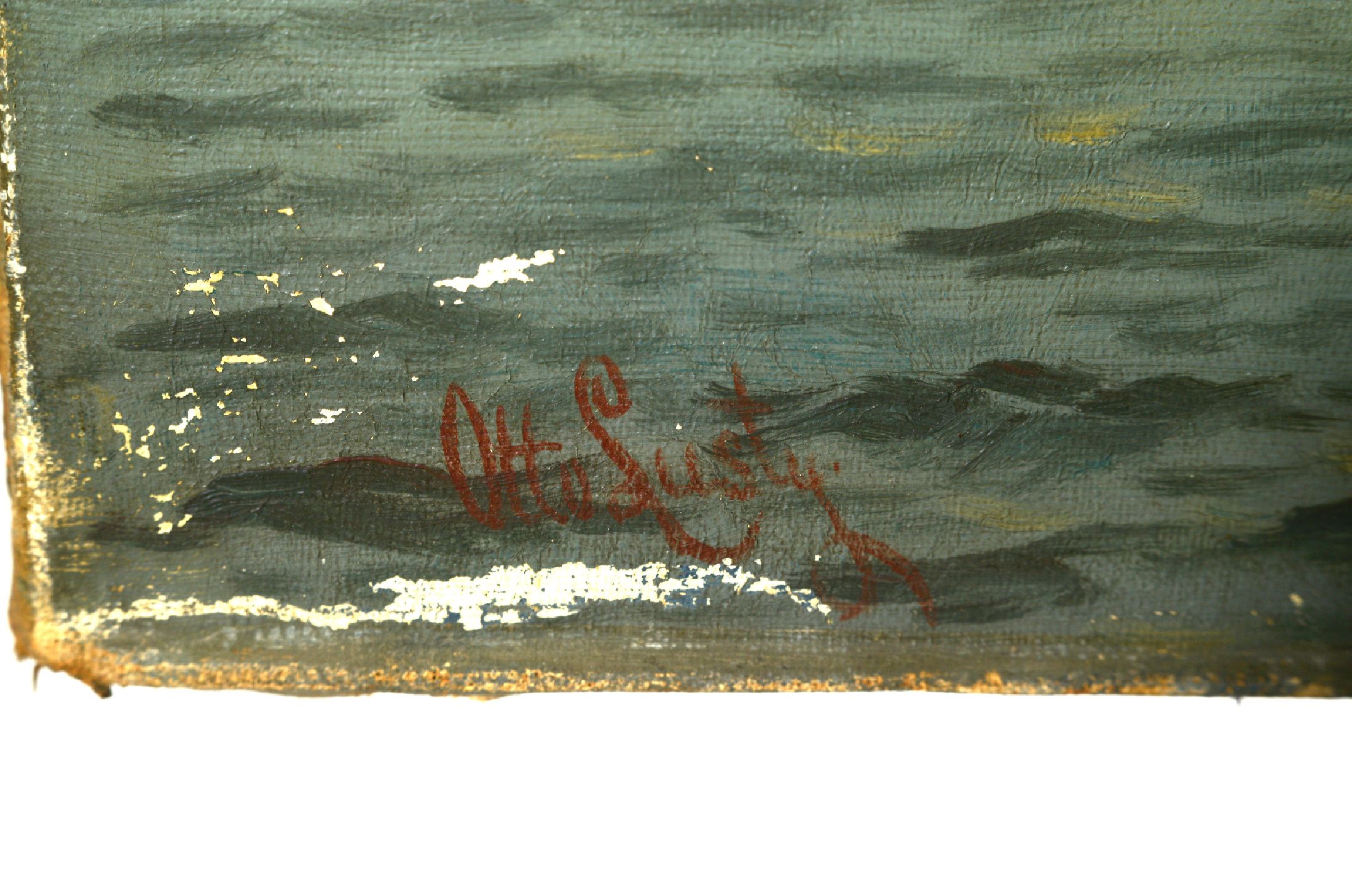 Detail a: Valdemar Otto Lusty, 1886-1965, dänischer Marinemaler, belebte Ansicht der Hafeneinfahrt von Aarhus mit Blick auf die Domkirke, links unten ...