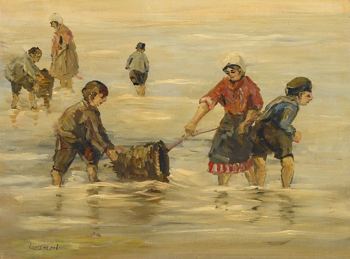Louis van der Pol, 1915 Amsterdam-1986 Abcoude, Kinder am Strand, Öl/Holz, links unten signiert, ca. 45x60cm, R. ca. 61x76cm