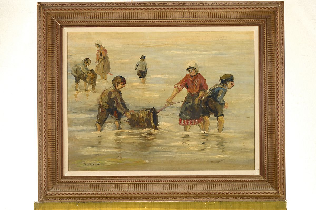 Detail k: Louis van der Pol, 1915 Amsterdam-1986 Abcoude, Kinder am Strand, Öl/Holz, links unten signiert, ca. 45x60cm, R. ca. 61x76cm