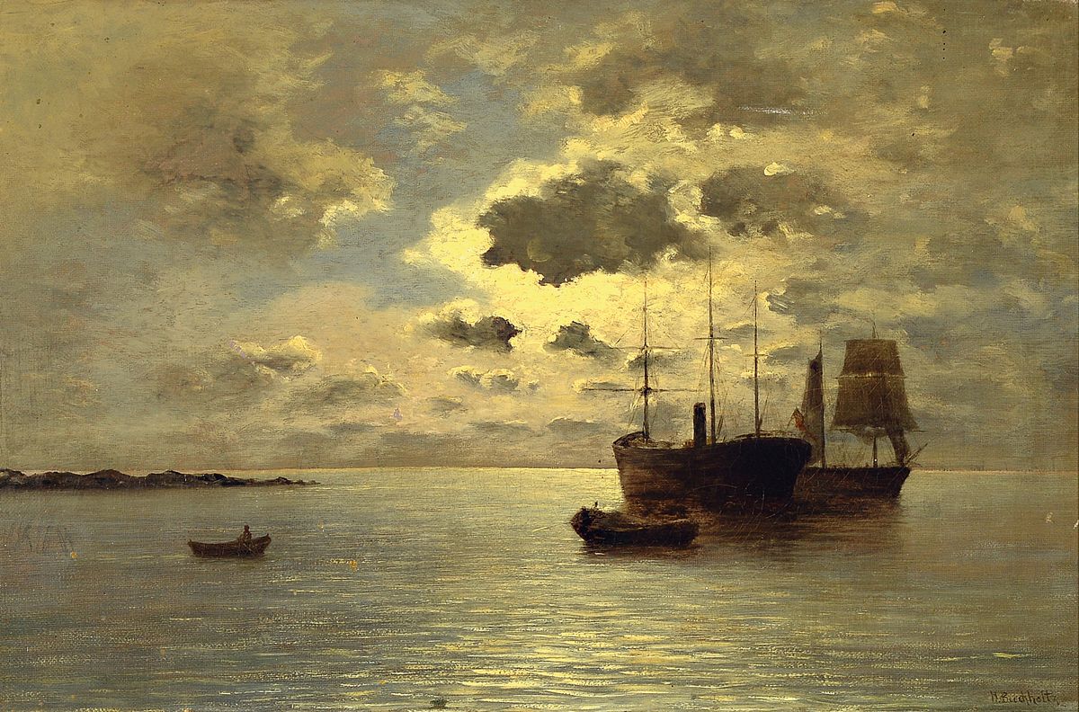 H. Buchholtz, Maler der 2. Hälfte des 19. Jh., Segelschiffe auf ruhiger See im Mondlicht, Öl/Lwd, rechts unten signiert, ca. 33x50cm, R. ca. 59x75cm