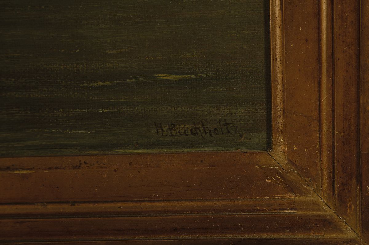 Detail a: H. Buchholtz, Maler der 2. Hälfte des 19. Jh., Segelschiffe auf ruhiger See im Mondlicht, Öl/Lwd, rechts unten signiert, ca. 33x50cm, R. ca. 59x75cm