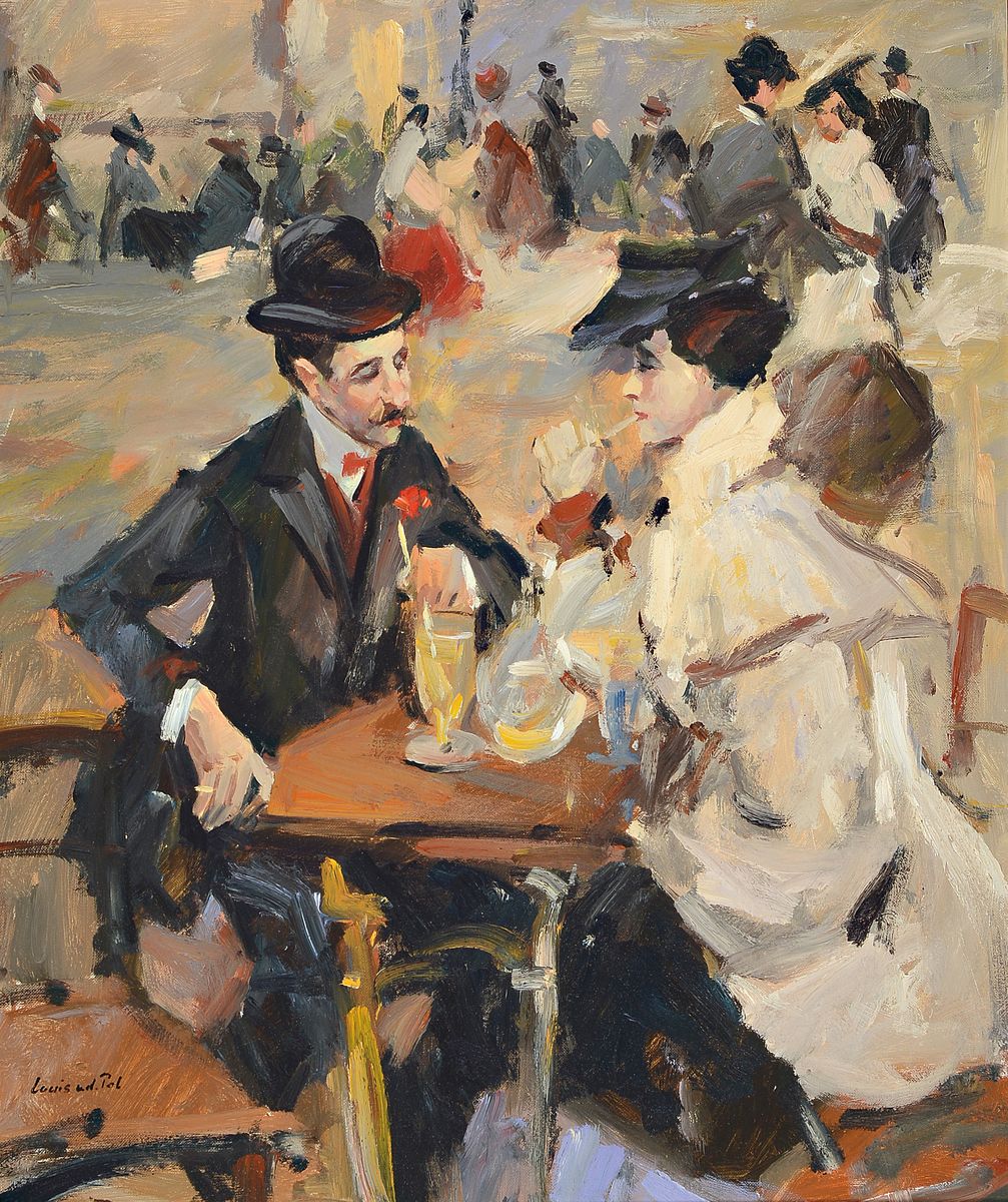 Louis van der Pol, 1915 Amsterdam-1986 Abcoude, Kaffeehausszene, Öl/Lwd, links unten signiert, ca. 60x50cm, R. ca. 74x64cm