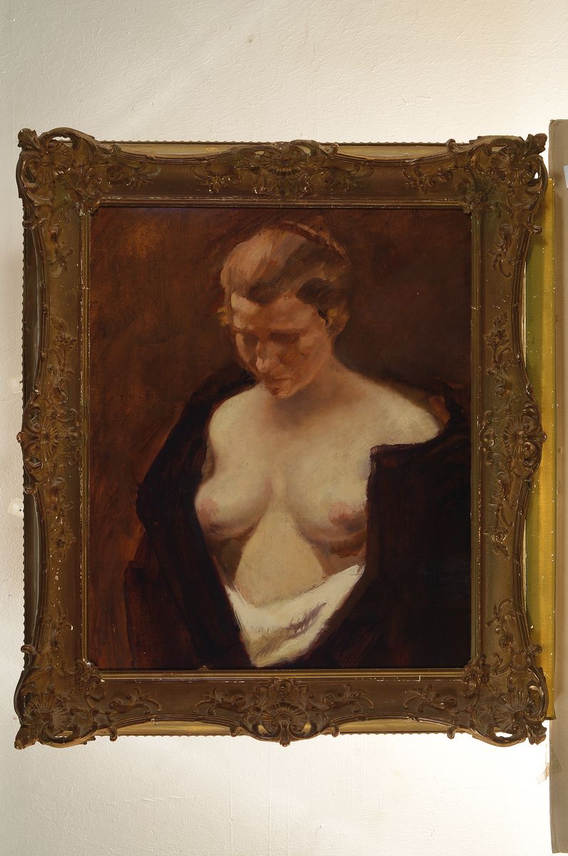 Detail k: Unbekannter Künstler der Münchener Schule, um 1900, Halbakt, Öl/Lwd, rest., doubl., ca. 70x57cm, R. ca. 87x74cm