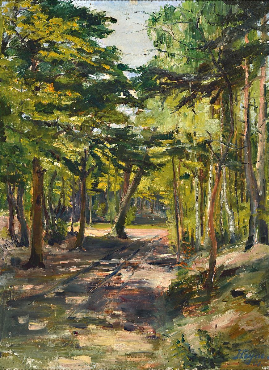 Ludwig Heinrich Heyne, 1878 Düsseldorf-1914 Douvrin, Waldweg, Öl/Lwd, rechts unten signiert und dat. 08, ca. 76x56cm, R. ca. 99x78cm