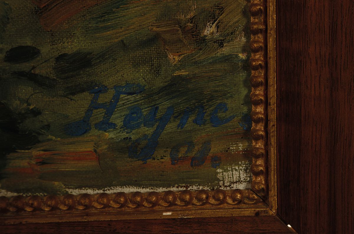 Detail a: Ludwig Heinrich Heyne, 1878 Düsseldorf-1914 Douvrin, Waldweg, Öl/Lwd, rechts unten signiert und dat. 08, ca. 76x56cm, R. ca. 99x78cm