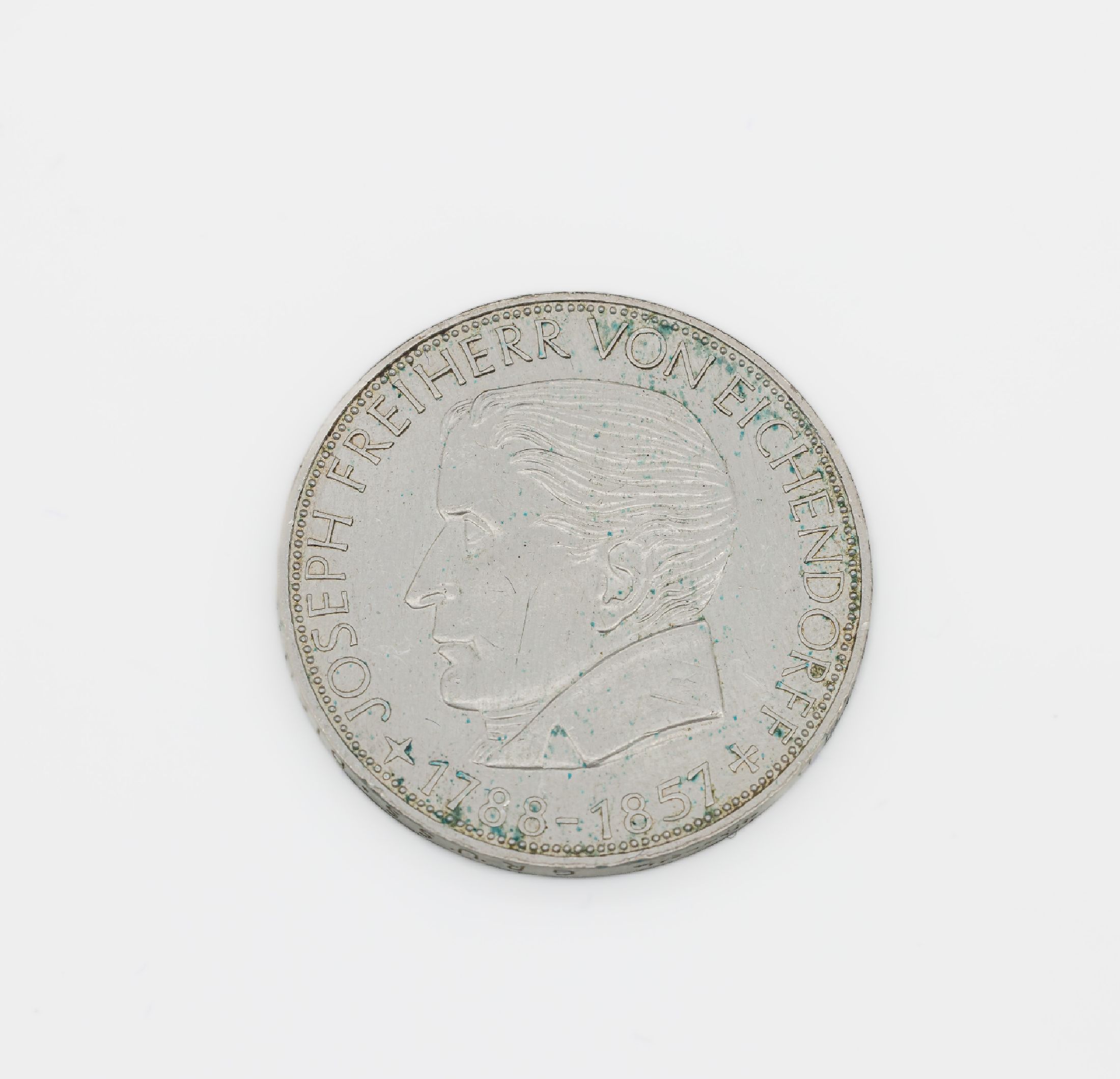 5 Mark Silbermünze, Deutschland 1957, Freiherr von Eichendorff, Prägemarke J