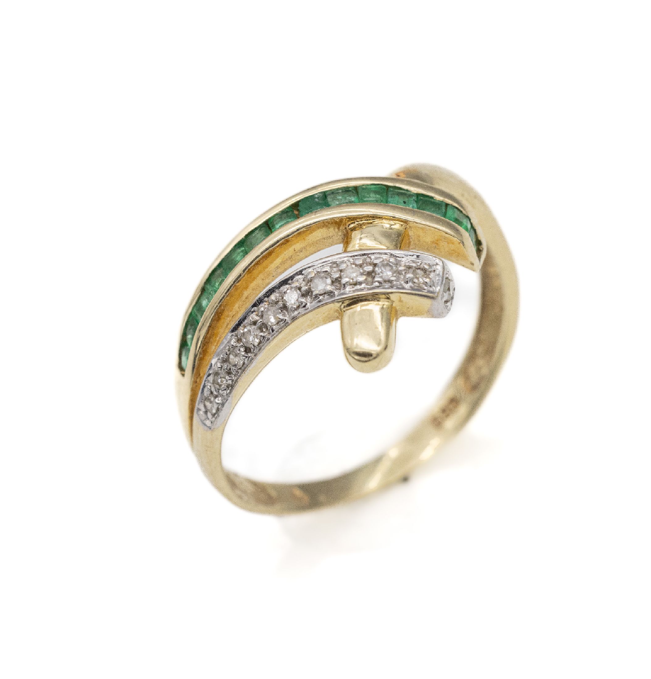 Detail a: 14 kt Gold Smaragd-Diamant-Ring, GG 585/000, 11 8/8-Diamanten zus. ca. 0.10 ct Weiß/si, 14 Smaragd-Carrees zus. ca. 0.20 ct, RW 58, ca. 3.1 g