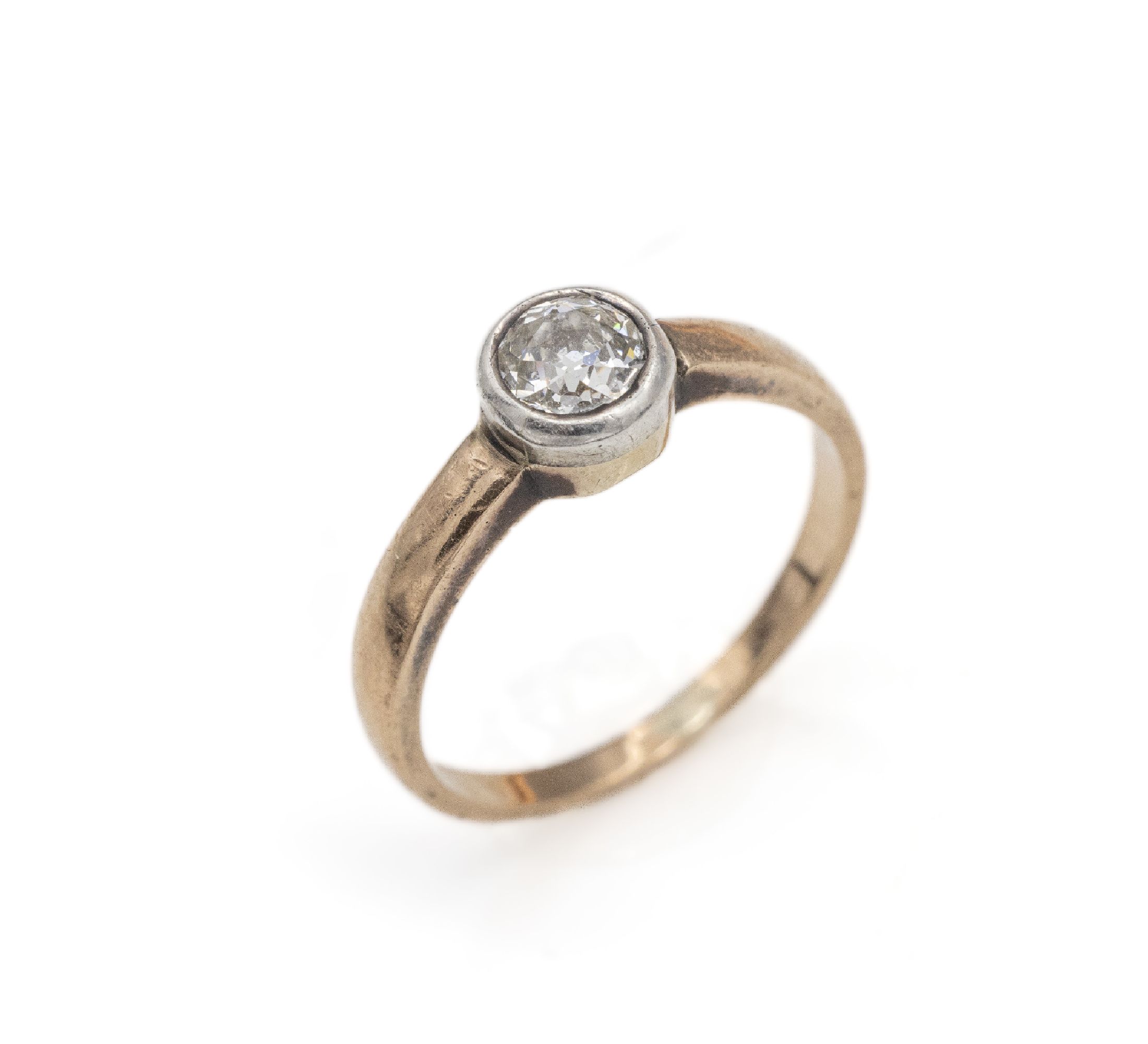 14 kt Gold Diamant-Ring, um 1900, GG 585/000 und Pt, in Platin gefasster Altschliffdiamant ca. 0.50 ct Weiß/si, RW 52, ca. 2.4 g