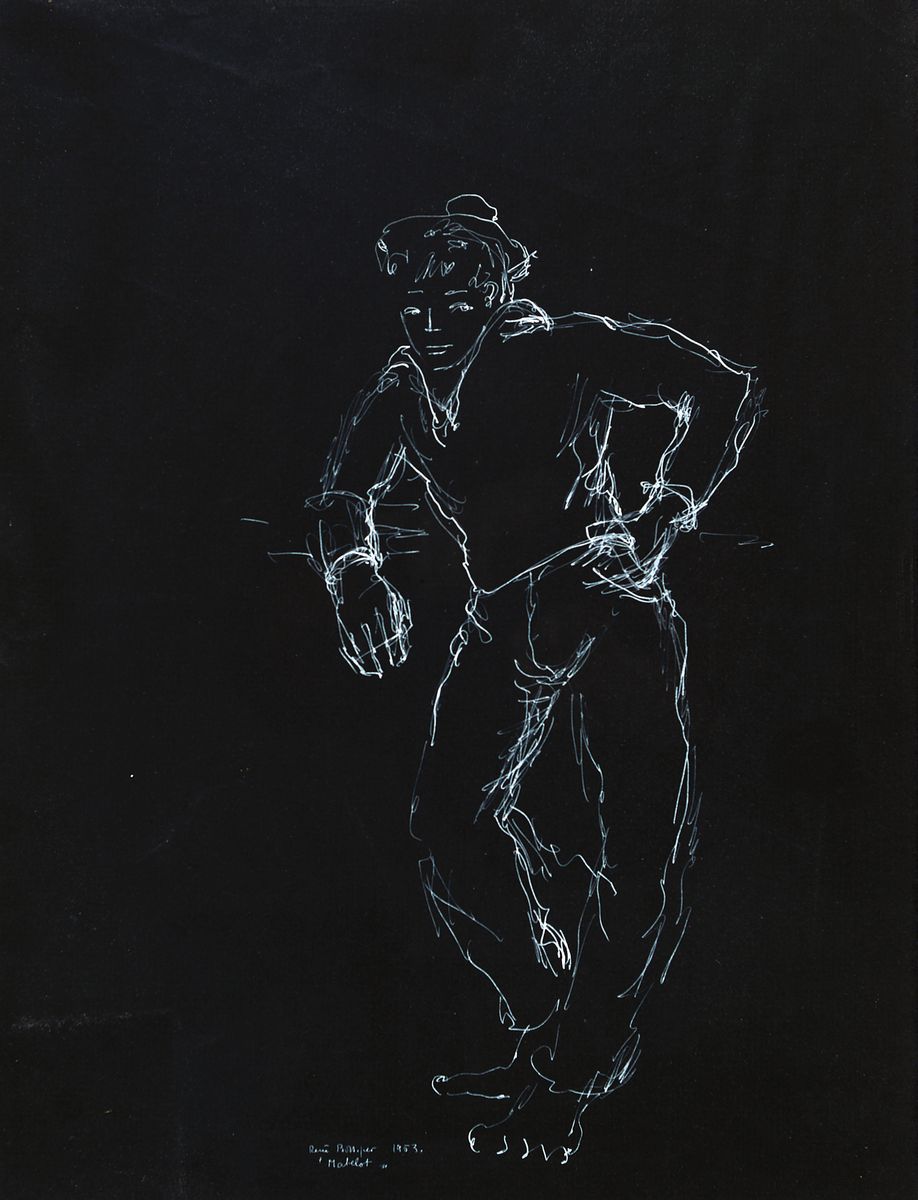 René Bolliger, 1911-1971, "Matelot", weiße Gouache auf schwarzem Papier, sign. und dat. 1953, rückseitig Mann und Pferd, ca. 49x37cm