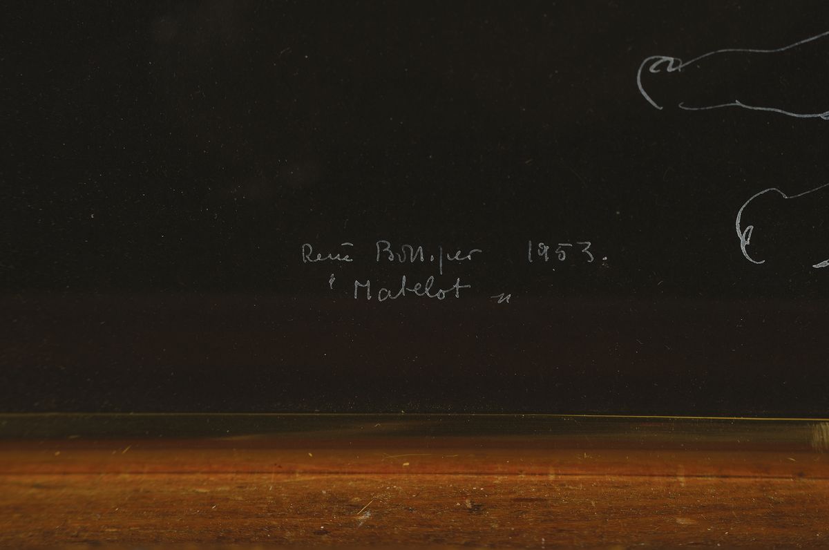 Detail a: René Bolliger, 1911-1971, "Matelot", weiße Gouache auf schwarzem Papier, sign. und dat. 1953, rückseitig Mann und Pferd, ca. 49x37cm
