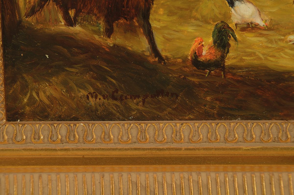 Detail c: M. van Leemputten, belgischer Maler des 20. Jh., 2 Pendants mit Stallszenen, Öl/Holz, sign., je ca. 20x25cm, R. ca. 35x40cm