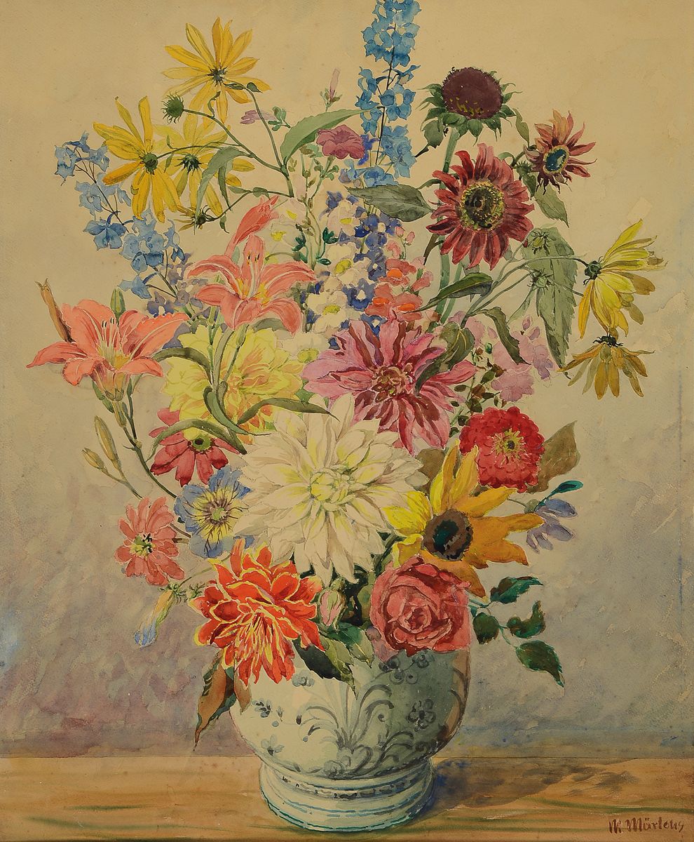 Max Märtens, 1887 Braunschweig-1970 Gstadt am Chiemsee, Blumenstillleben, Aquarell auf Malkarton, rechts unten signiert, ca. 66x56cm, R. ca. 78x68cm