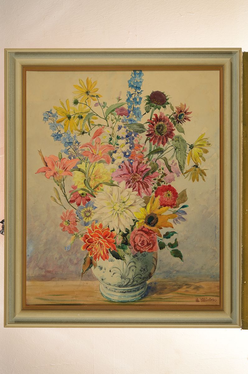 Detail k: Max Märtens, 1887 Braunschweig-1970 Gstadt am Chiemsee, Blumenstillleben, Aquarell auf Malkarton, rechts unten signiert, ca. 66x56cm, R. ca. 78x68cm