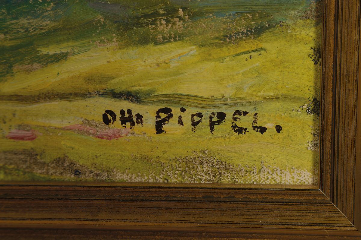 Detail a: Otto Pippel, 1878 Lodz-1960 Planegg, Studium an den Akademien Straßburg, Karlsruhe und Dresden, hier: Ansicht aus dem Wettersteingebirge, Öl/Lwd, ...