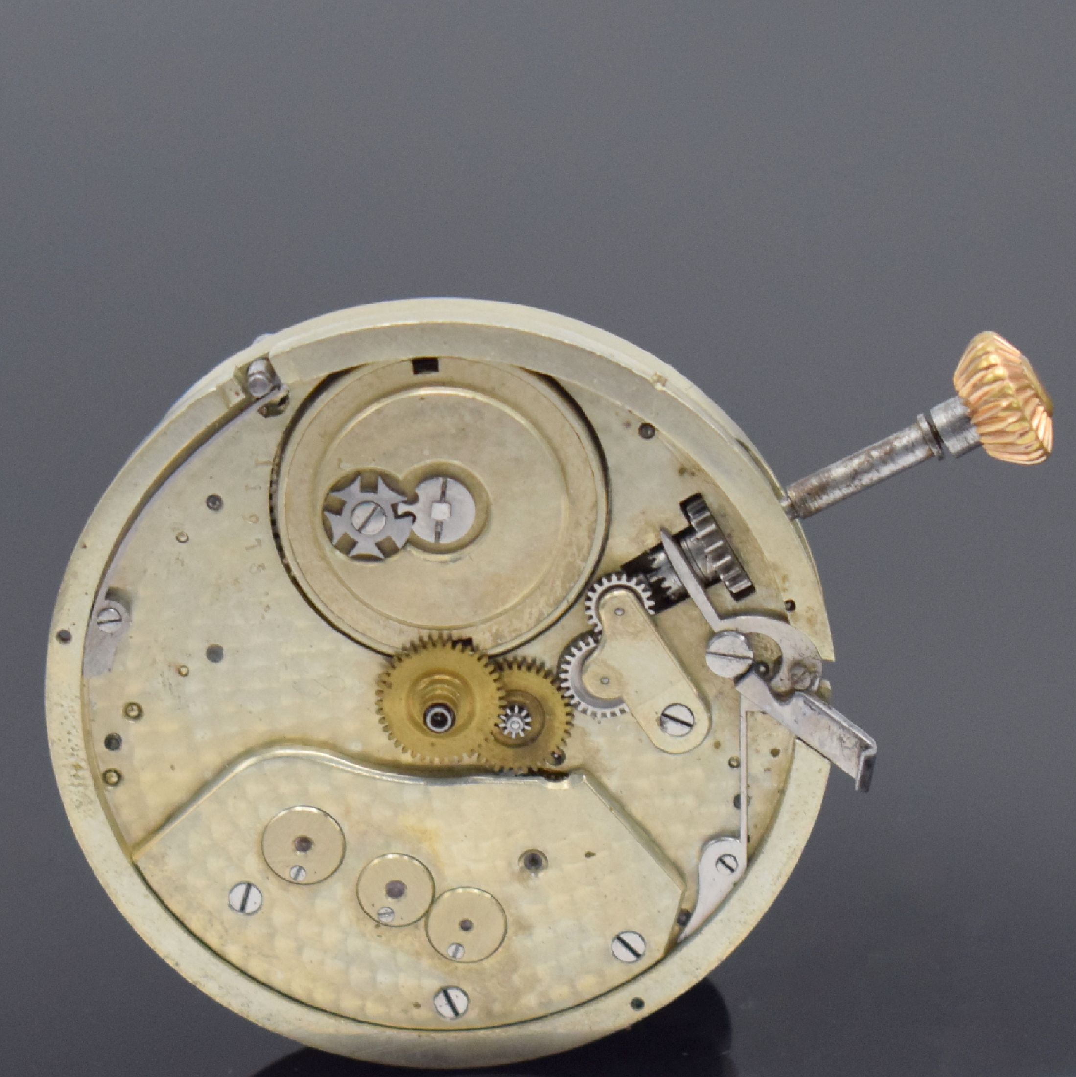 Detail c: HUGUENIN Leopold Locle Chronograph seltenes Taschenuhrwerk in gehobener Qualität, Schweiz um 1890, Nickel-Klobenankerwerk mit großer Komp.-Unruh, ...