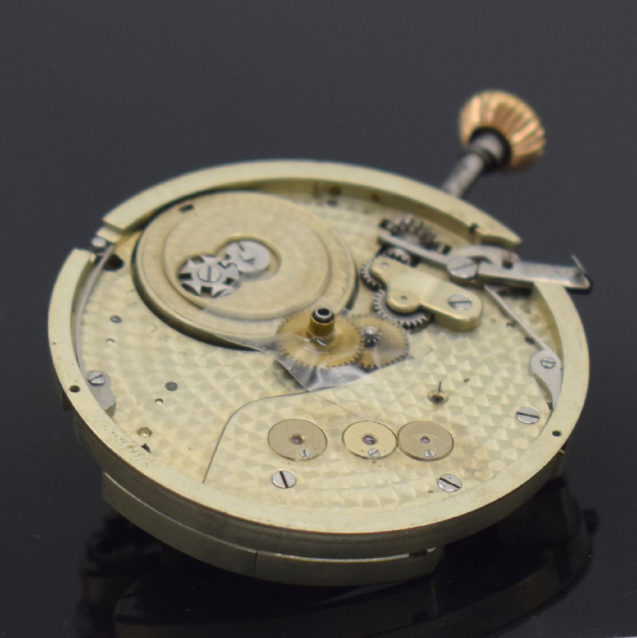 Detail g: HUGUENIN Leopold Locle Chronograph seltenes Taschenuhrwerk in gehobener Qualität, Schweiz um 1890, Nickel-Klobenankerwerk mit großer Komp.-Unruh, ...