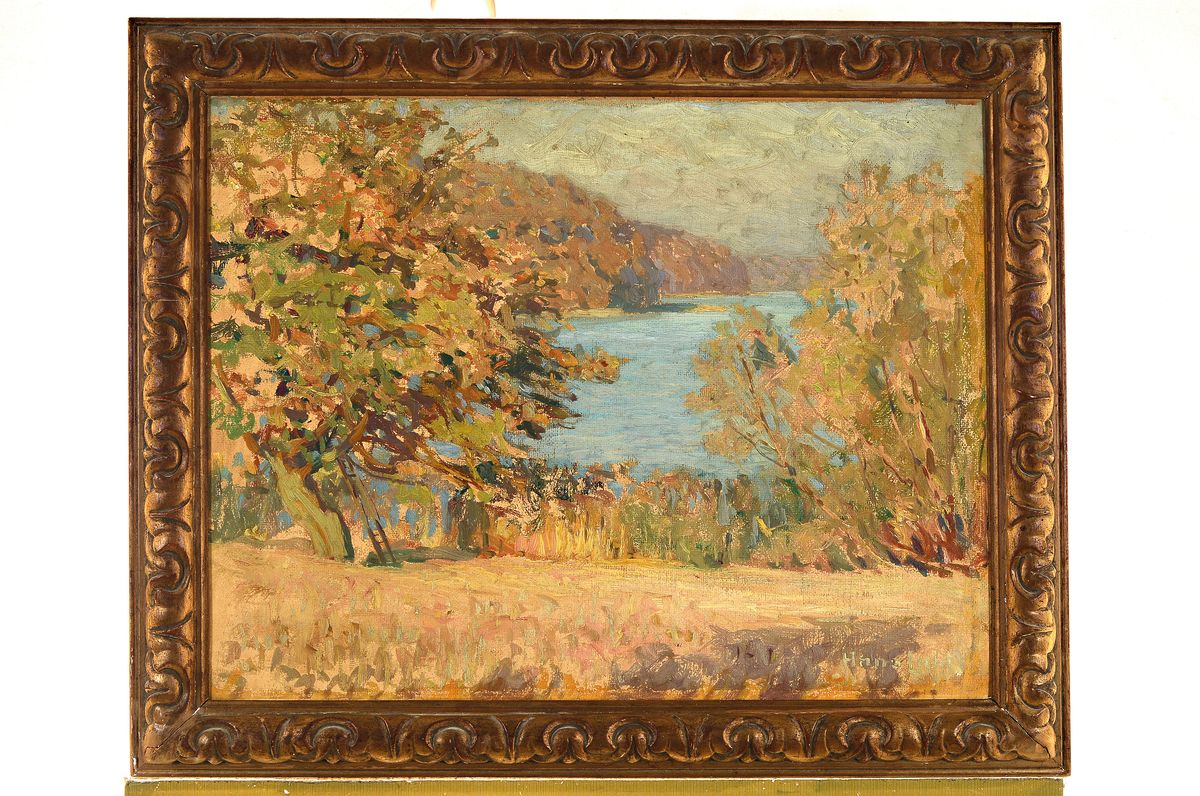 Detail k: Hans Licht, 1876 Berlin-1935, brandenburgische Seelandschaft im Sommer, Öl/Pappe, rechts unten signiert, ca. 52x68cm/63x79cm, Rahmen