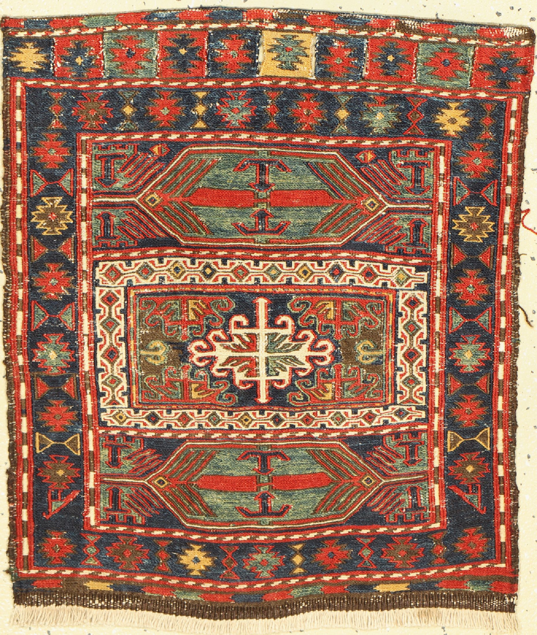 Shahsawan Taschenfront, antik, Persien, um 1900, Wolle auf Baumwolle, ca. 60 x 53 cm, EHZ:(Guter Zustand)