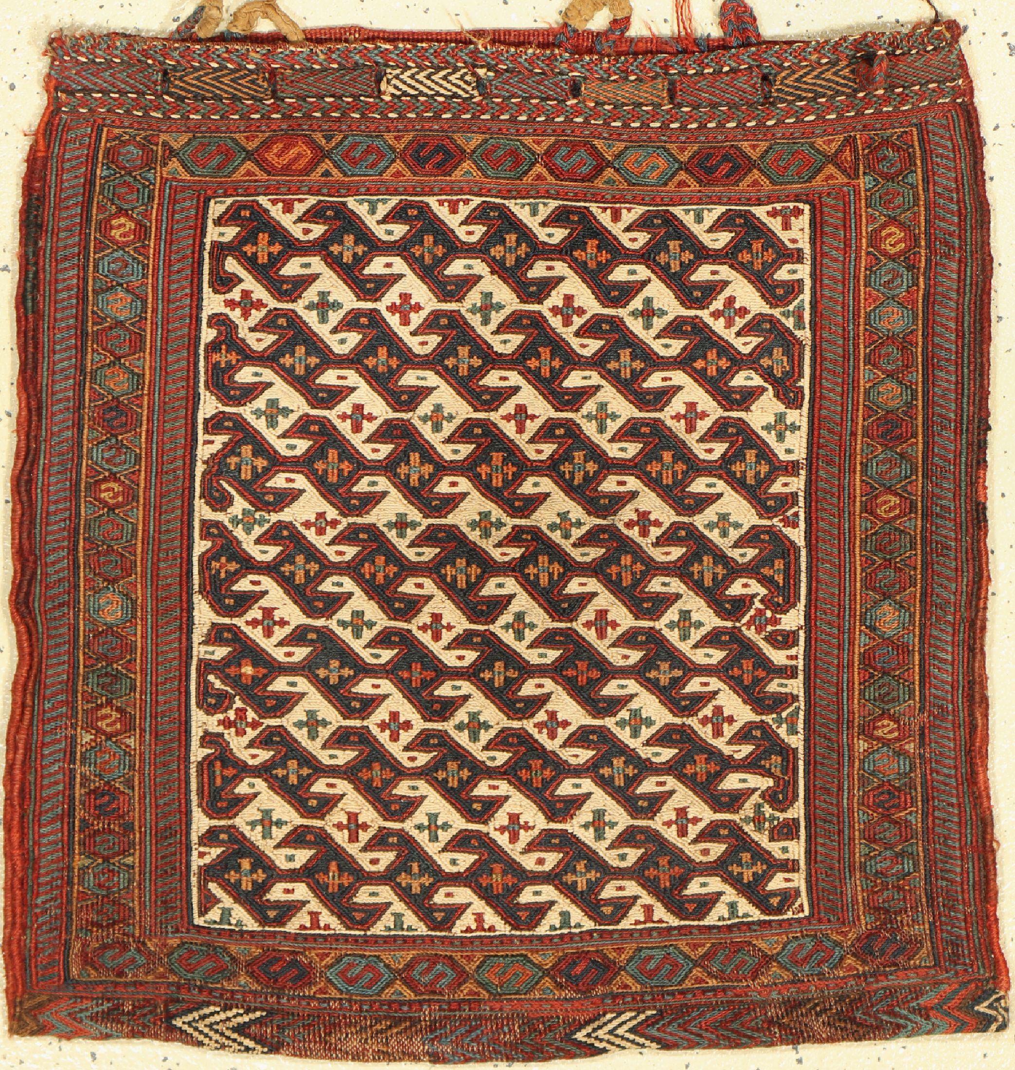 Ghaschgai Sumakh Tasche, antik, Persien, um1900, Wolle auf Wolle, ca. 58 x 56 cm, EHZ:(Guter Zustand)