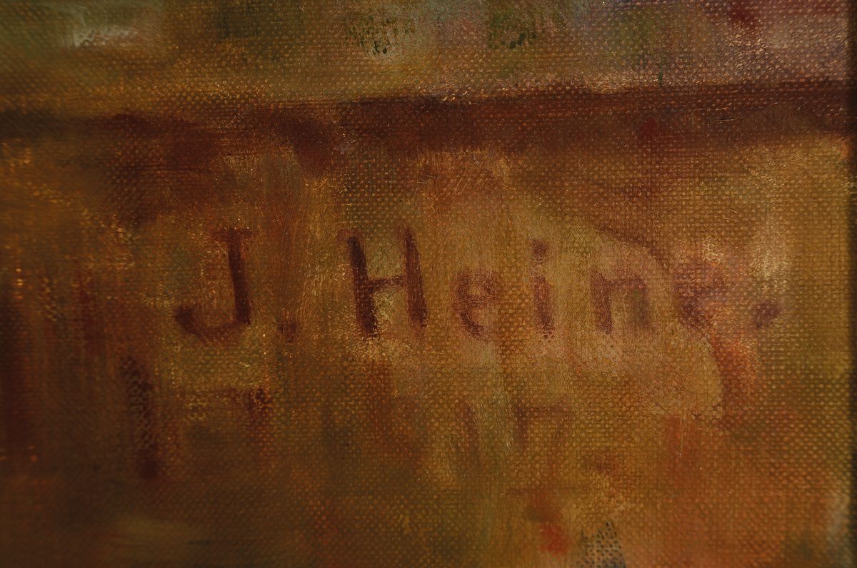 Detail a: Julie Heine, 1855-1935, junge Frau vor südlicher Landschaft, gute Stofflichkeit, klassizistische Tendenz typ. für die Zeit um 1920, Öl/Lwd, rechts ...