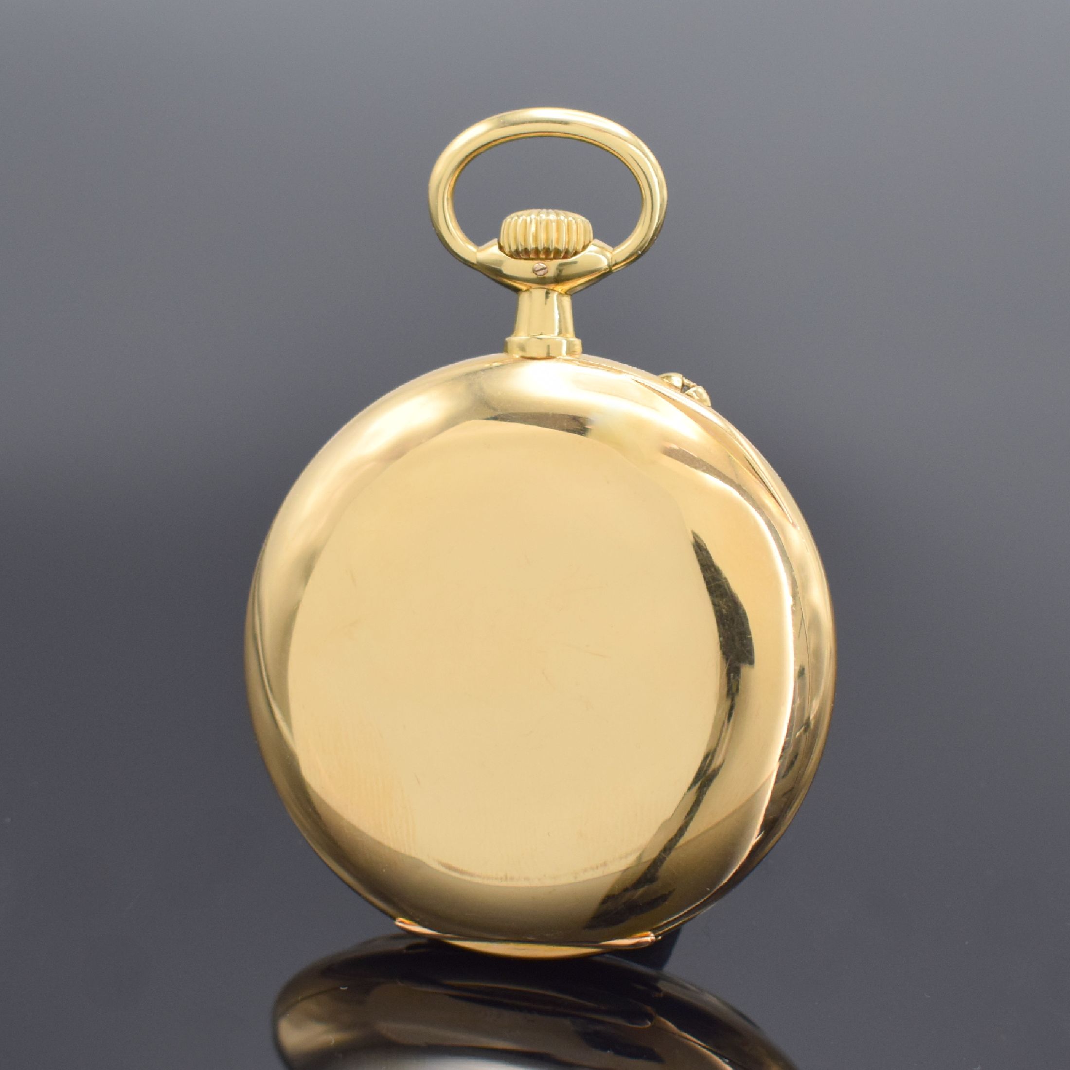 Detail a: A. LANGE & SÖHNE offene 1A Herrentaschenuhr in GG 750/000, Deutschland um 1910, glattes 2-Deckel-Goldgeh. l. dell., 2-tlg. Emailzifferbl. rest., ...