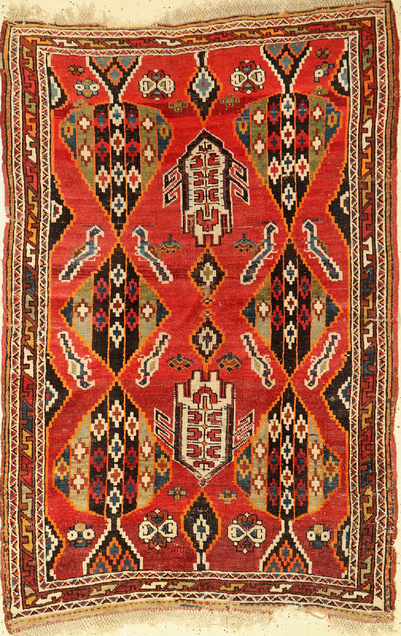 Vogel-Baum Karabagh, Kaukasus, um 1900, Wolle auf Wolle, ca. 165 x 110 cm, EHZ:(Alters-und Gebrauchsspuren)