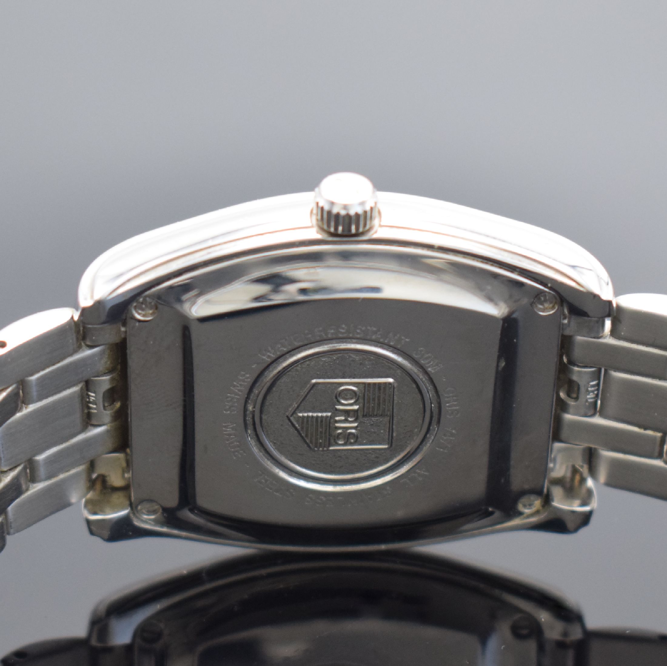 Detail d: ORIS Regulateur Herrenarmbanduhr Referenz 7471, Automatik, Schweiz um 1995, tonneauförmiges Edelstahlgeh. inkl. orig. Gliederband m. dopp. ...