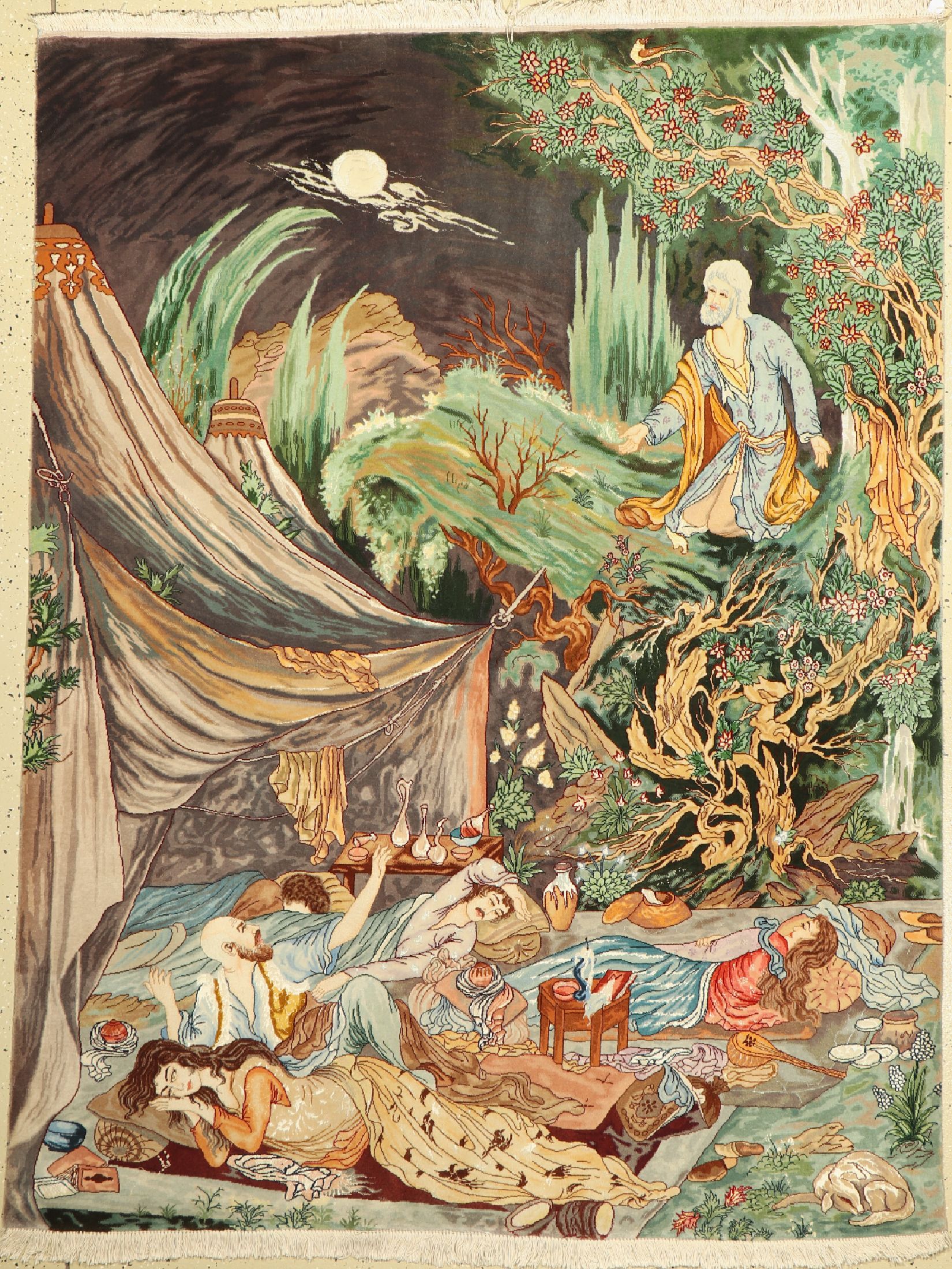 Täbriz fein(50Raj), Persien, ca. 40 Jahre, Korkwolle mit Seide, ca. 195 x 150 cm, ca. 500.000 Kn/qm, EHZ:(Sehr guter Zustand)