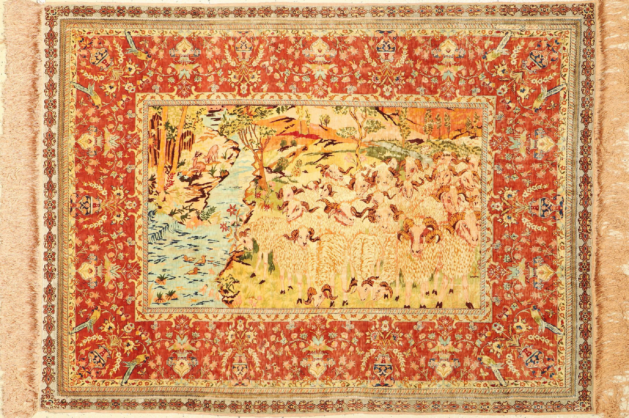 Hereke Seide fein, Türkei, signiert(Ali Oglu), ca. 60 Jahre, reine Naturseide, ca. 170 x 125 cm, ca. 1,0 Mio. Kn/qm, EHZ:(Sehr guter Zustand)