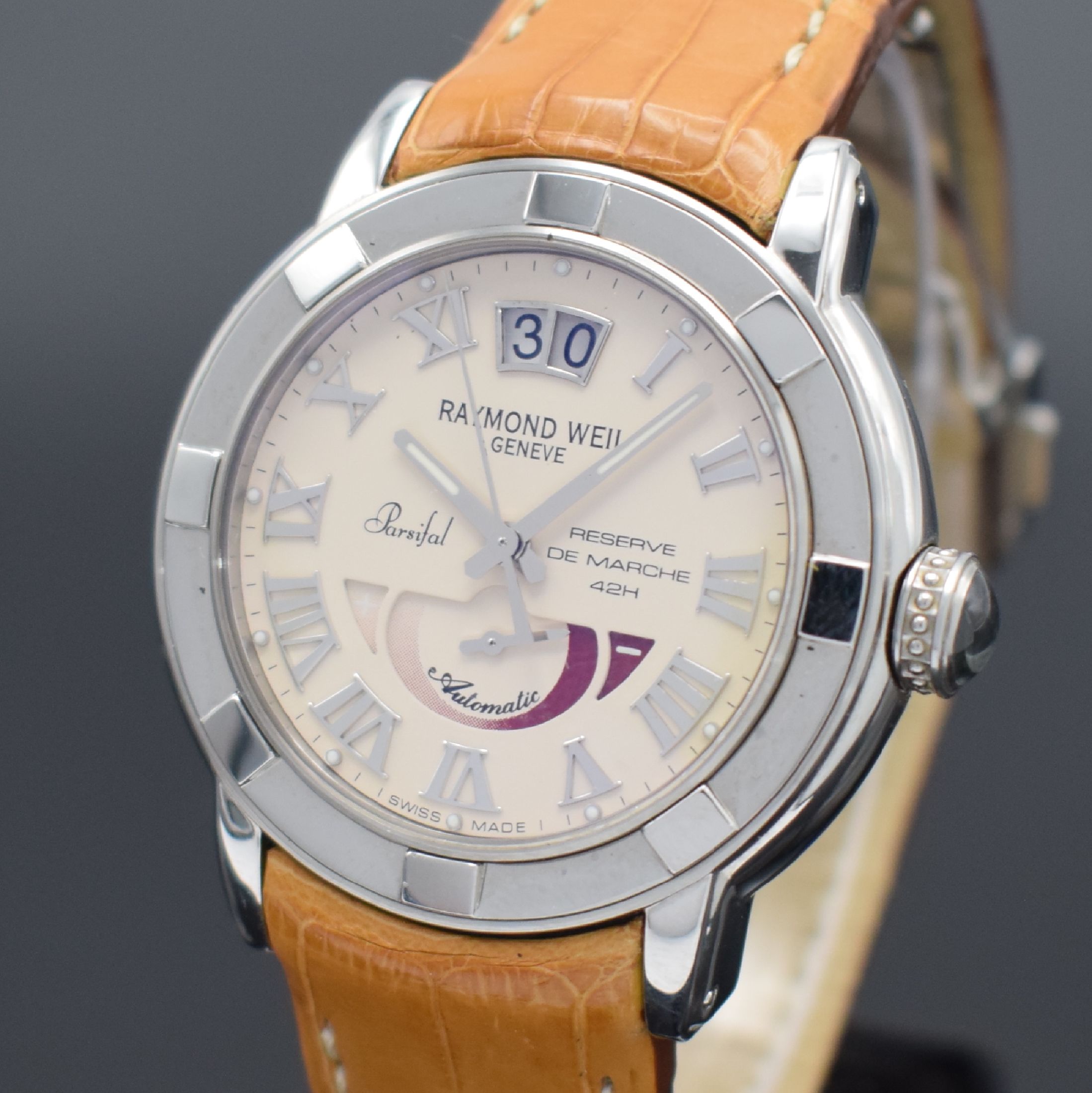Detail a: RAYMOND WEIL Herrenarmbanduhr Serie Parsifal Referenz 2843, Automatik, Edelstahlgeh. inkl. orig. Lederband m. Faltschl., beids. vergl., Boden 4-fach ...