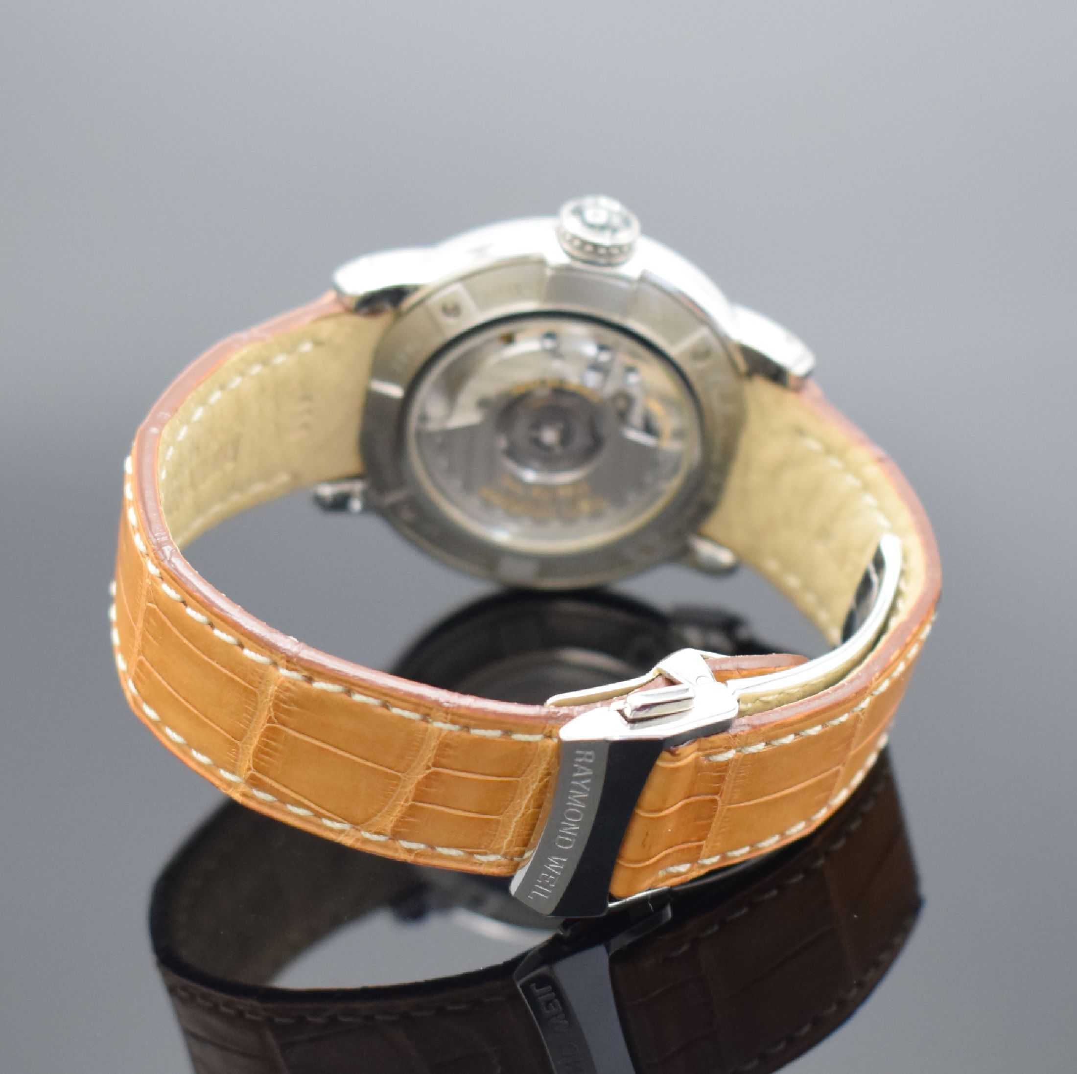 Detail b: RAYMOND WEIL Herrenarmbanduhr Serie Parsifal Referenz 2843, Automatik, Edelstahlgeh. inkl. orig. Lederband m. Faltschl., beids. vergl., Boden 4-fach ...