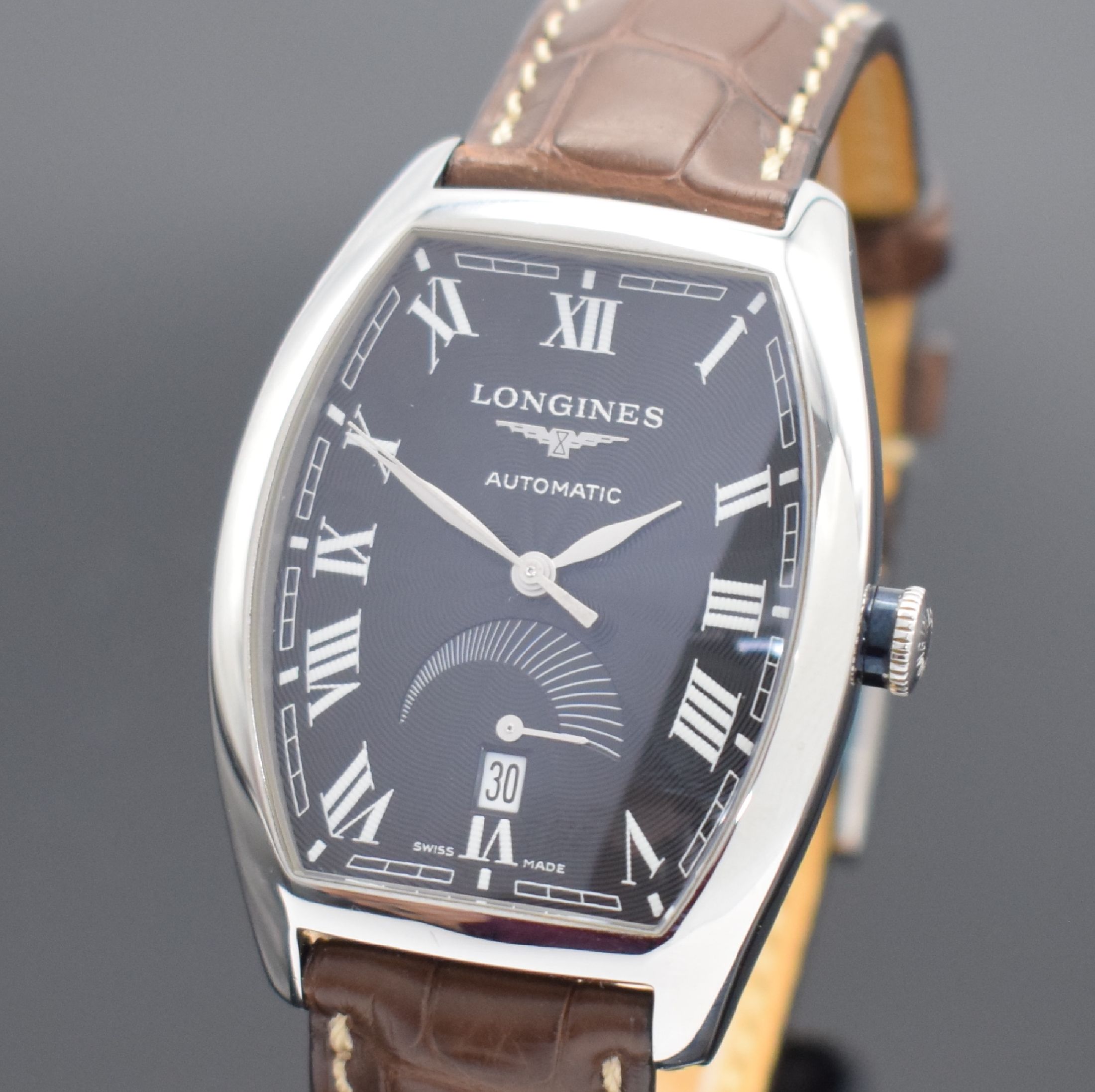 Detail a: LONGINES Armbanduhr Evidenza Power Reserve Referenz L2.672.4, Automatik, Edelstahlgeh. inkl. orig. Lederband m. dopp. Faltschl., Boden 4-fach ...