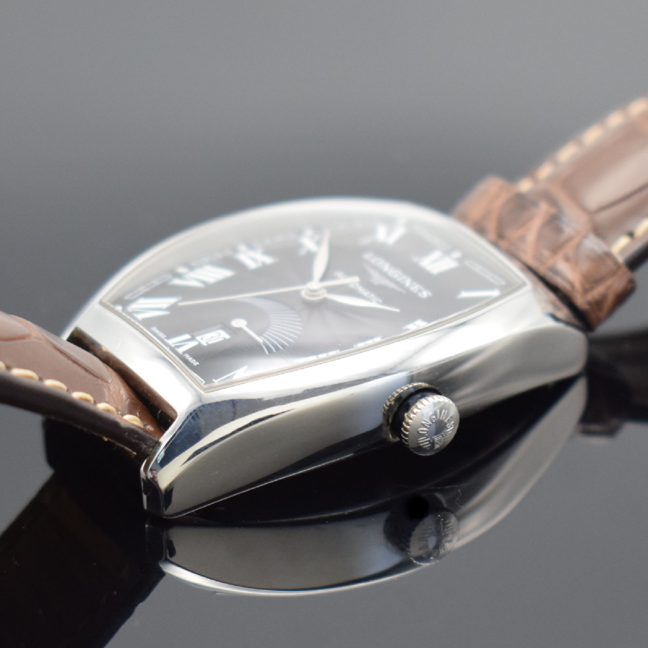 Detail c: LONGINES Armbanduhr Evidenza Power Reserve Referenz L2.672.4, Automatik, Edelstahlgeh. inkl. orig. Lederband m. dopp. Faltschl., Boden 4-fach ...