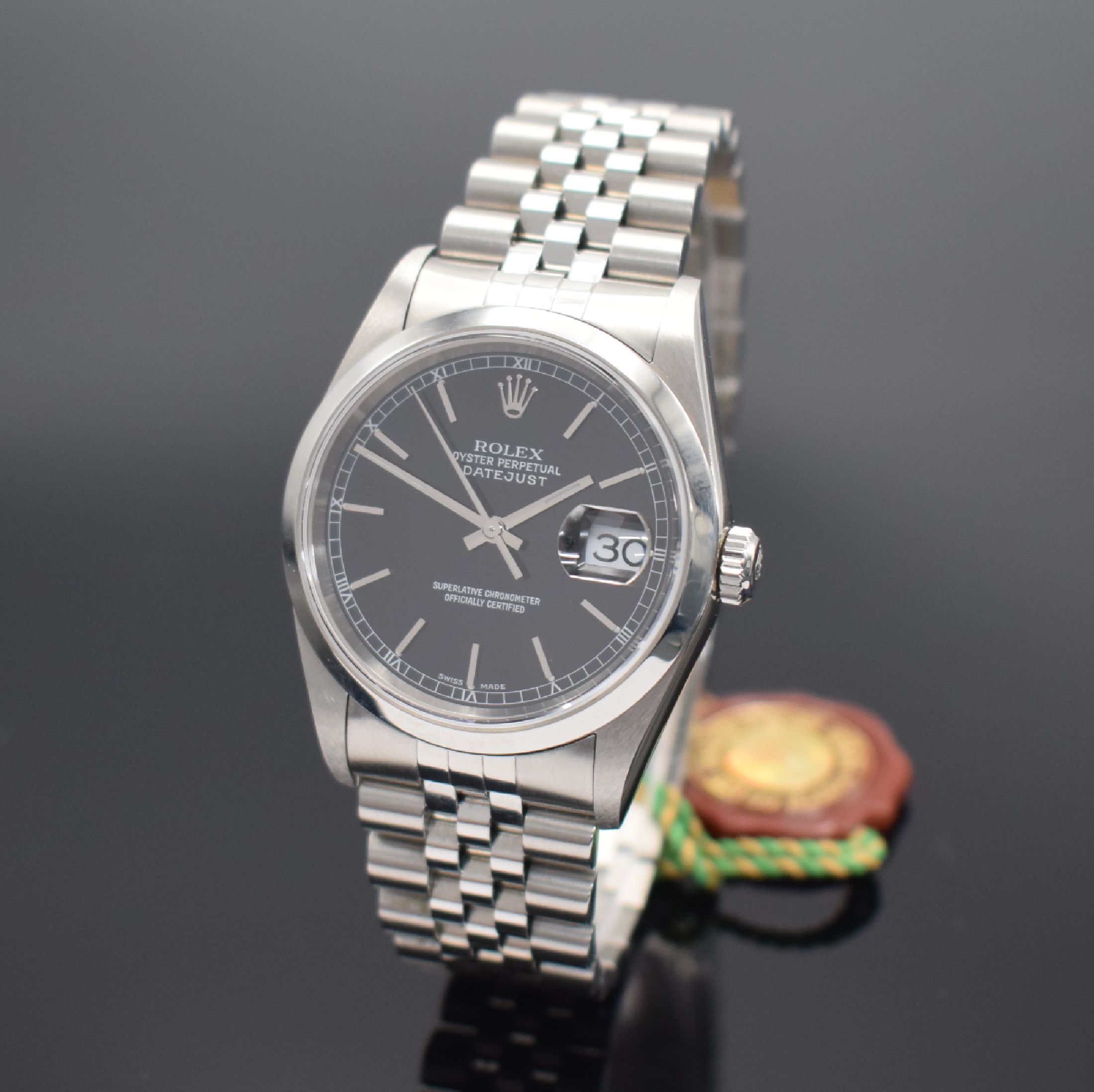 ROLEX Armbanduhr Oyster Perpetual Datejust Referenz 16200, Automatik, verschr. Oystergeh. inkl. Jubileeband mit Faltschl., schwarzes Zifferbl. m. ...