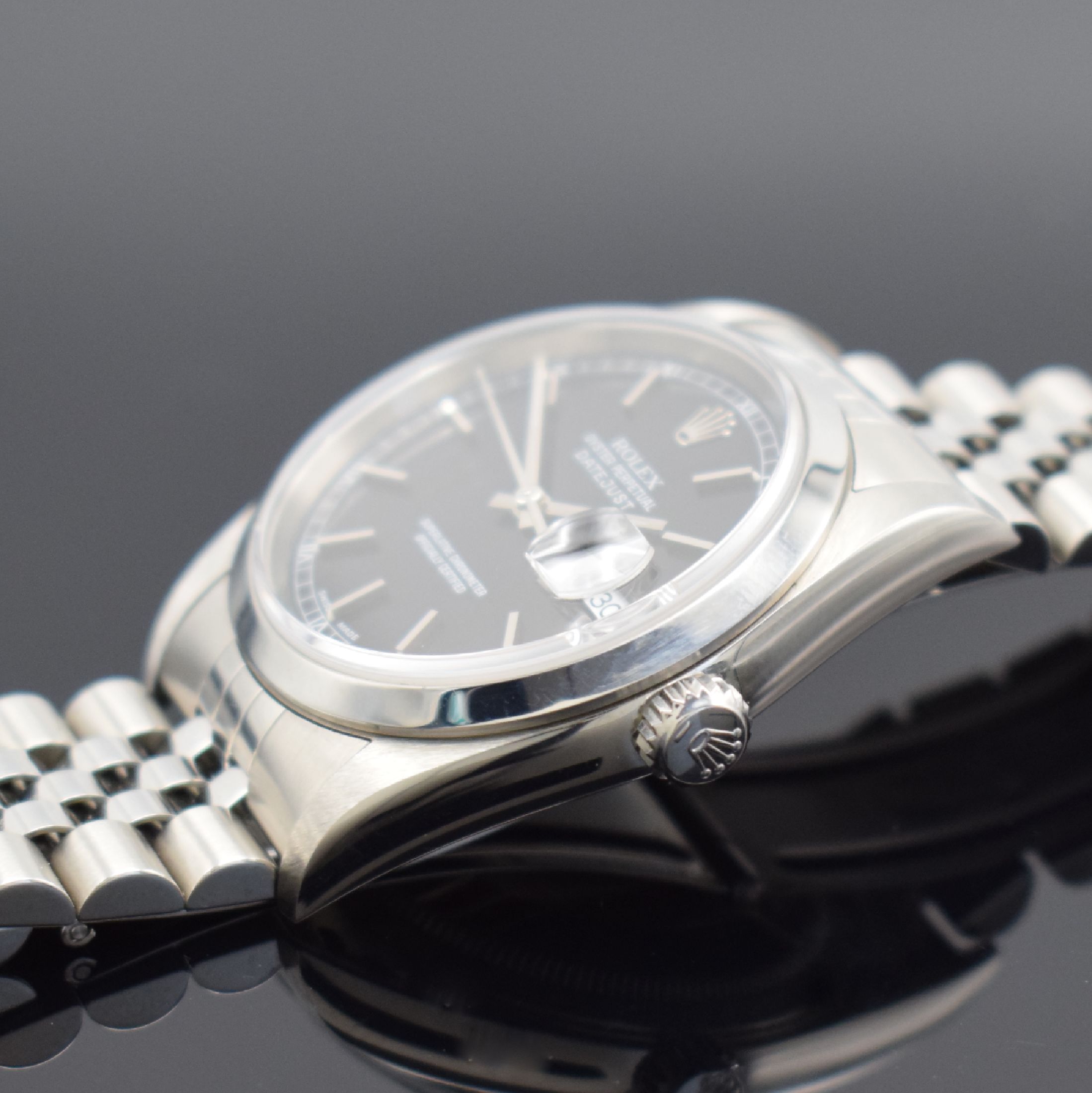 Detail c: ROLEX Armbanduhr Oyster Perpetual Datejust Referenz 16200, Automatik, verschr. Oystergeh. inkl. Jubileeband mit Faltschl., schwarzes Zifferbl. m. ...