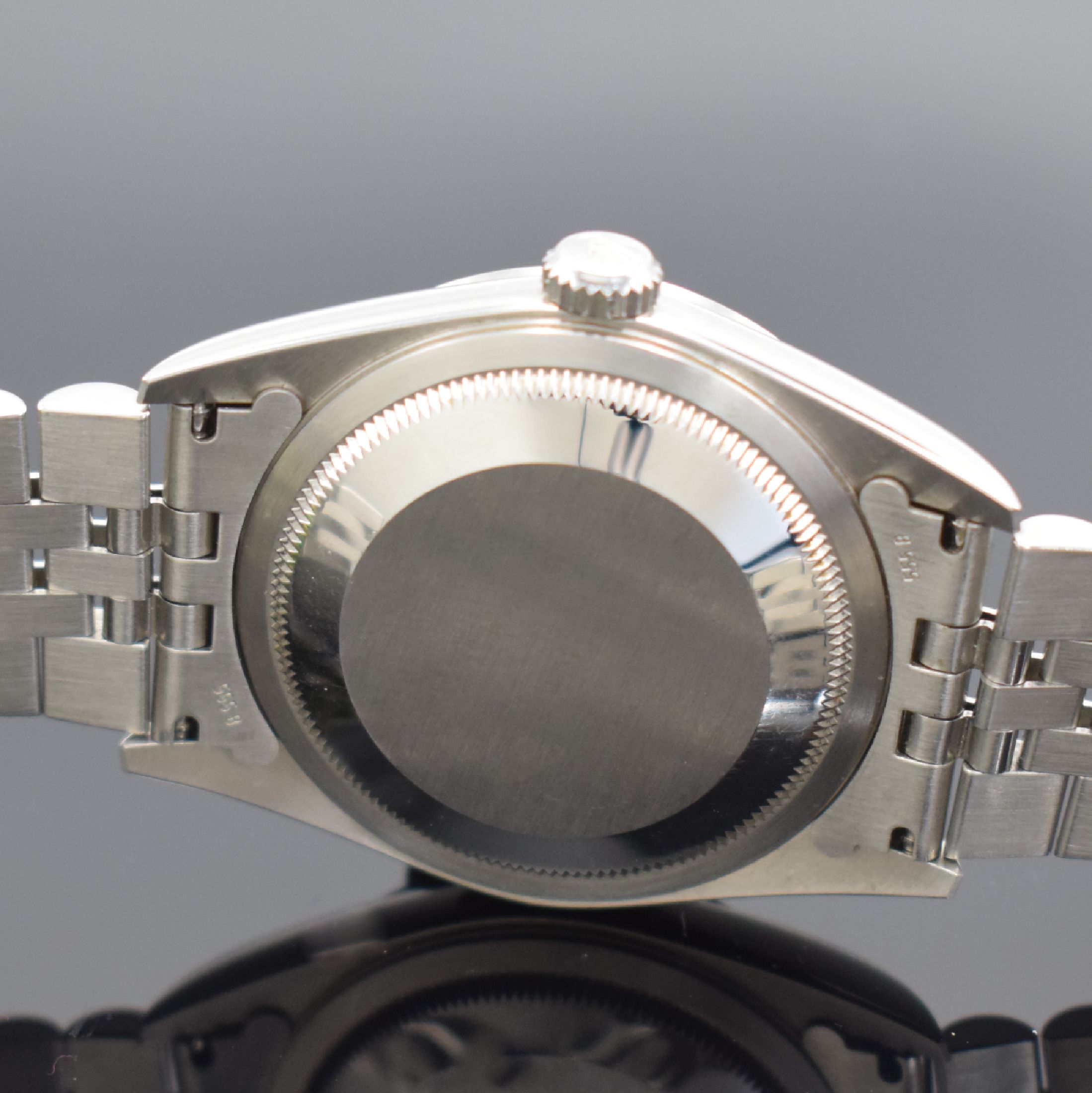 Detail d: ROLEX Armbanduhr Oyster Perpetual Datejust Referenz 16200, Automatik, verschr. Oystergeh. inkl. Jubileeband mit Faltschl., schwarzes Zifferbl. m. ...